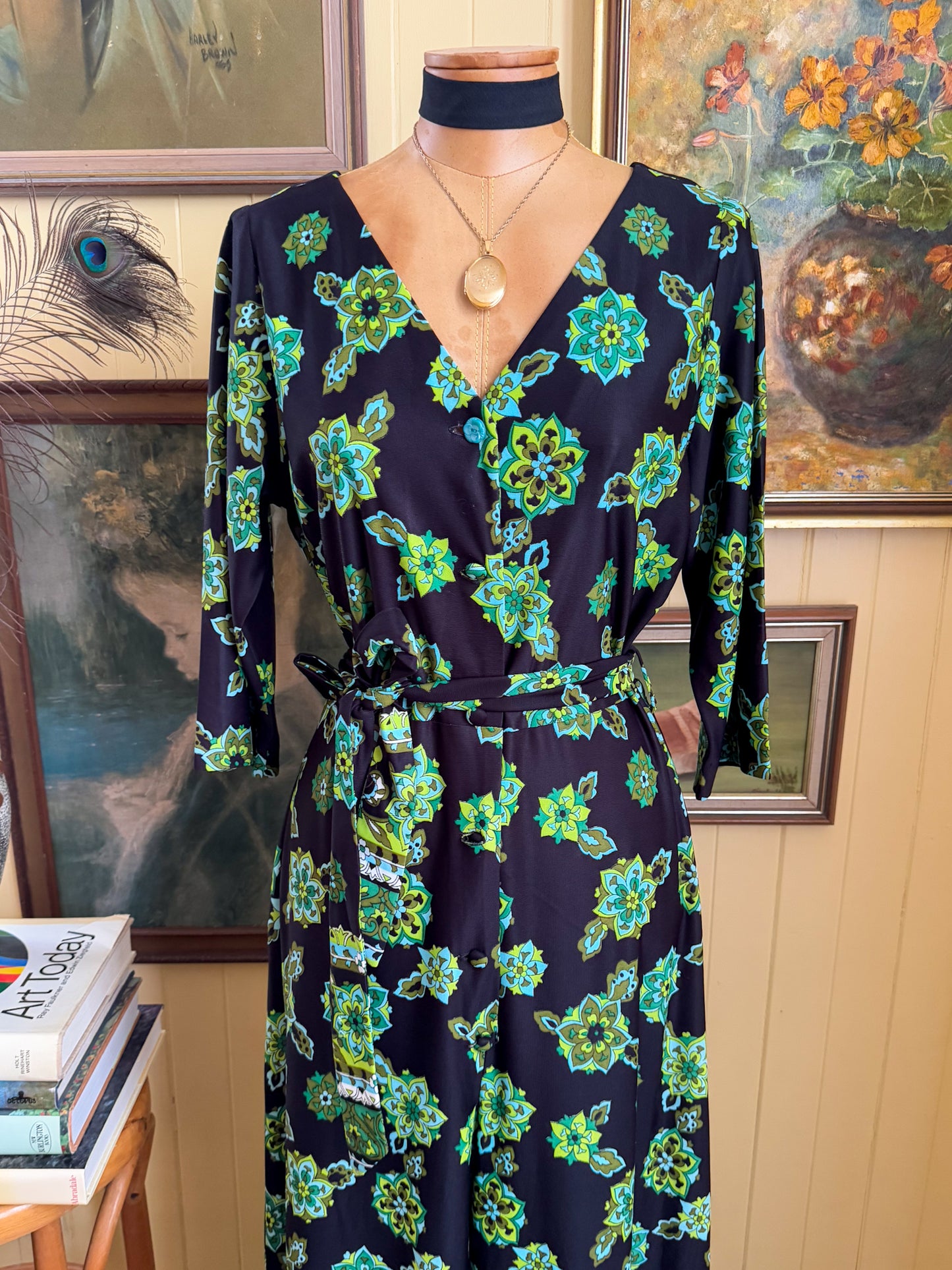 VINTAGE 1960S RALSTON TRICEL PSYCHEDELIC PRINT WIDE LEG JUMPSUIT M/L