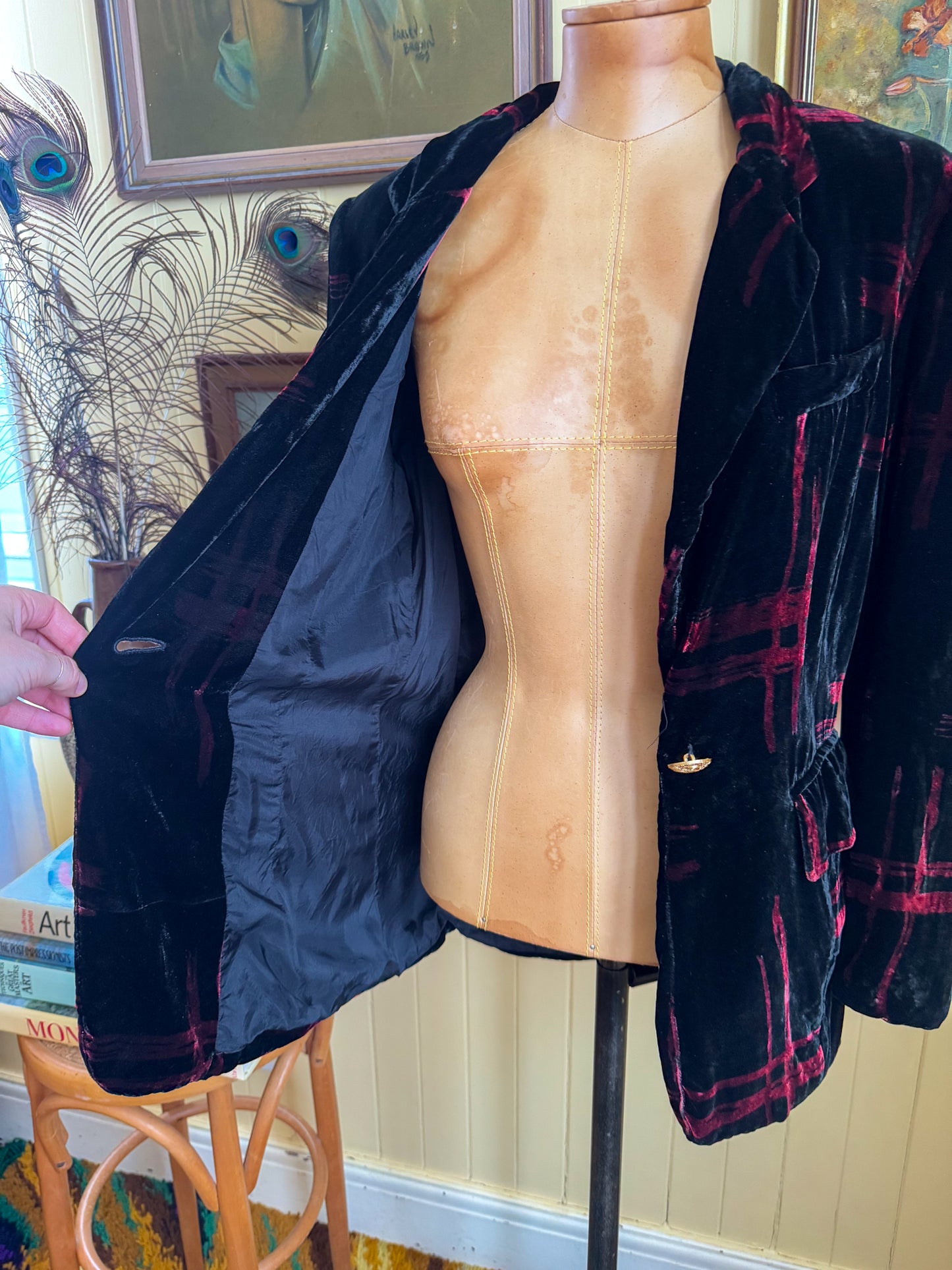 VINTAGE 1990S PAOLO SANTINI SILK BLEND VELVET BLAZER JACKET S