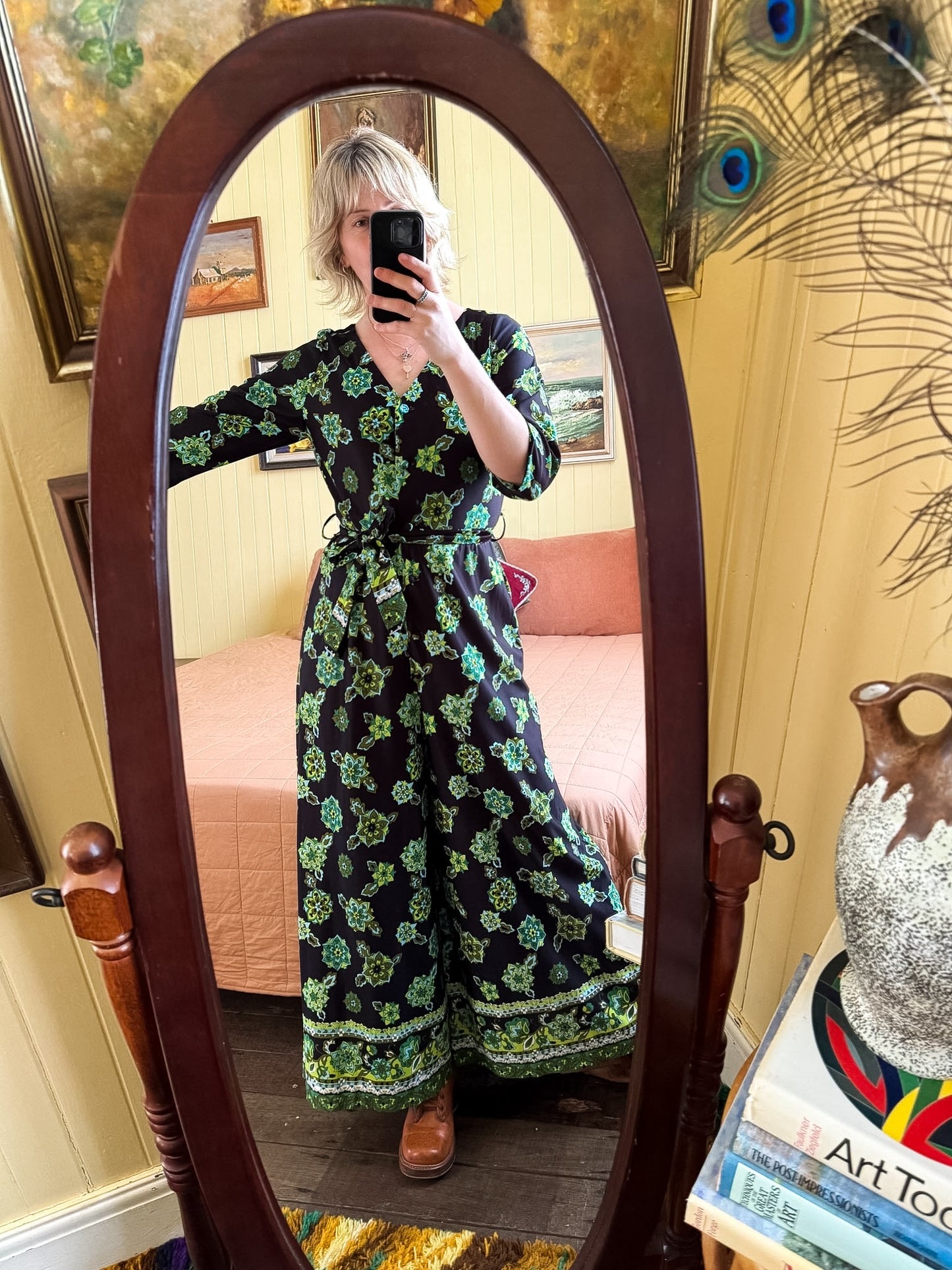 VINTAGE 1960S RALSTON TRICEL PSYCHEDELIC PRINT WIDE LEG JUMPSUIT M/L