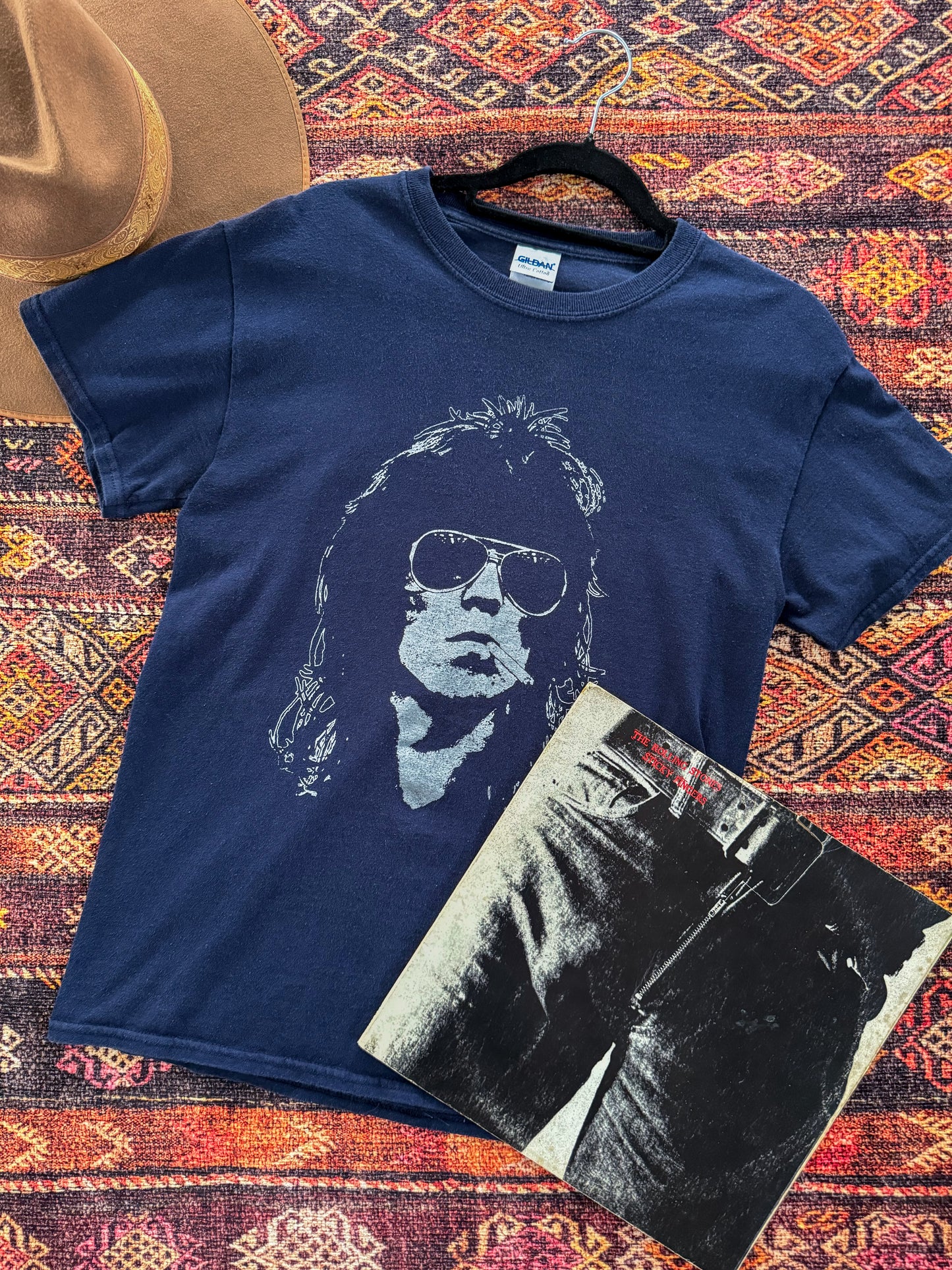 VINTAGE Y2K KEITH RICHARDS PRINT NAVY COTTON TSHIRT S