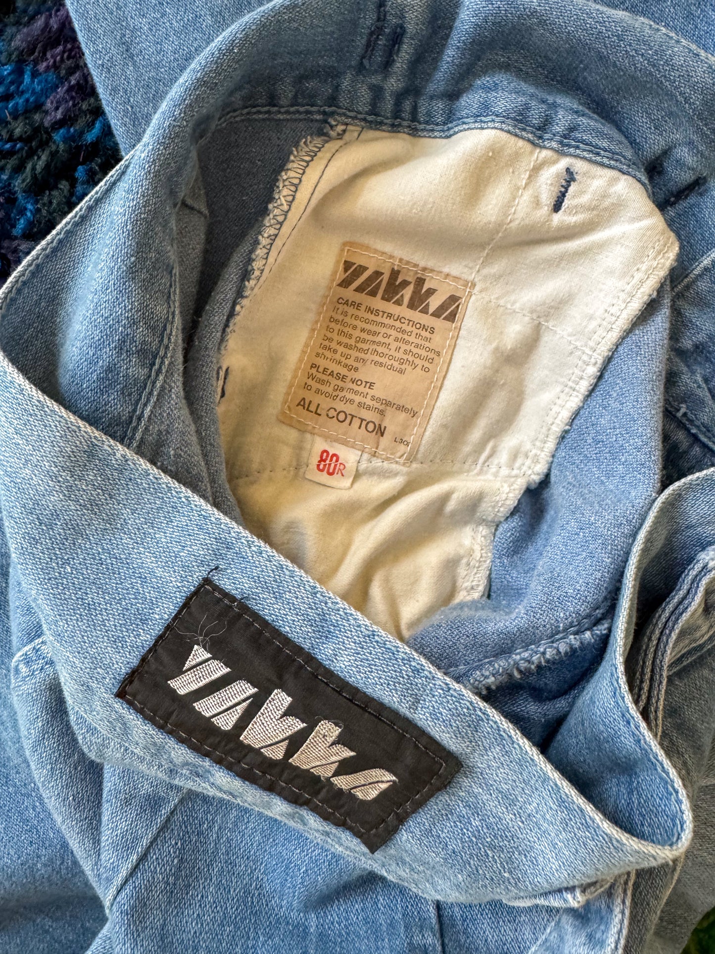 VINTAGE 1970S HARD YAKKA HIGH WAIST BUCKLE TAPERED LEG DENIM JEANS S