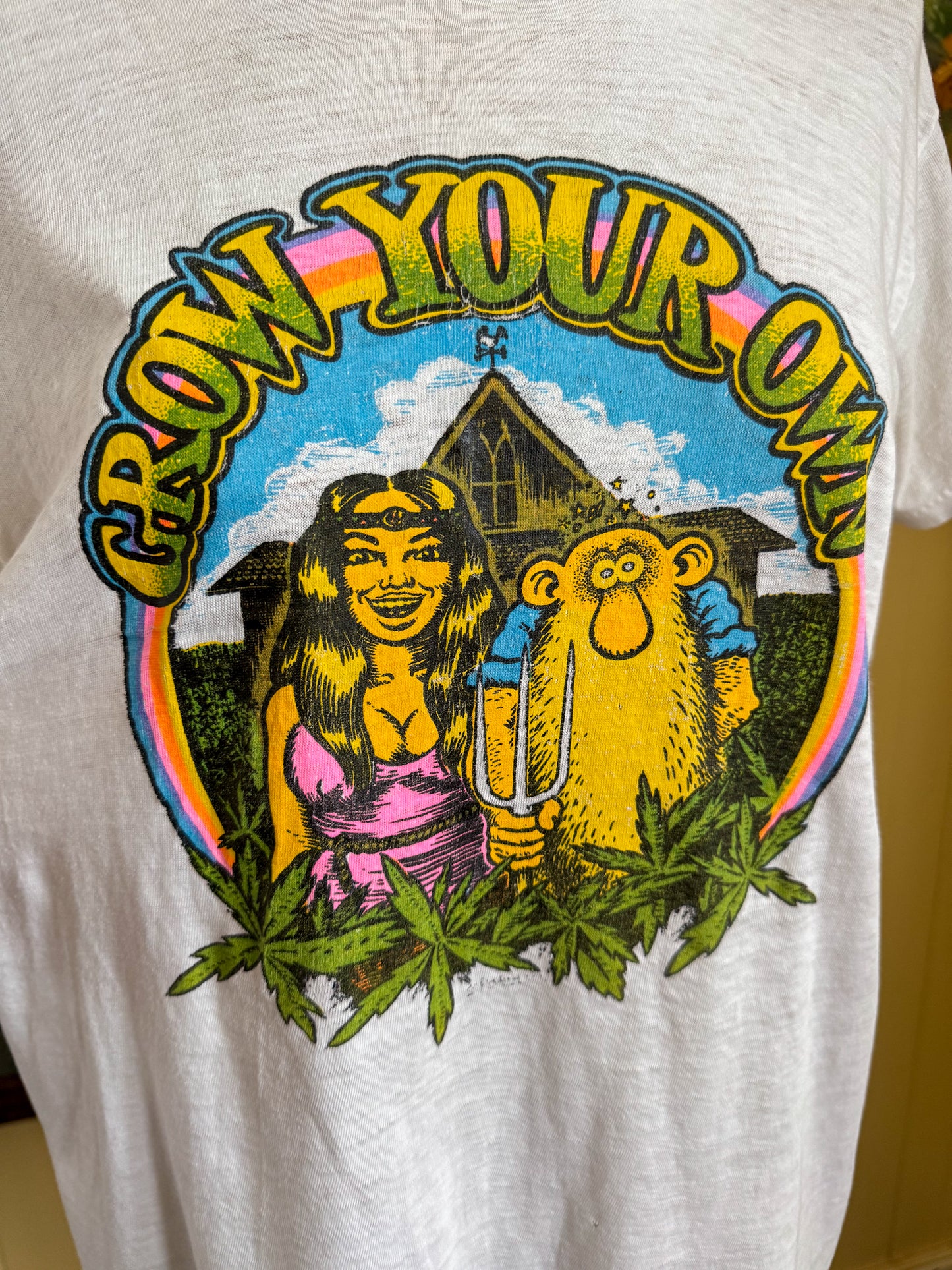 VINTAGE 1970S RARE ROBERT CRUMB “GROW YOUR OWN” PRINT SINGLE STITCH TSHIRT S/M