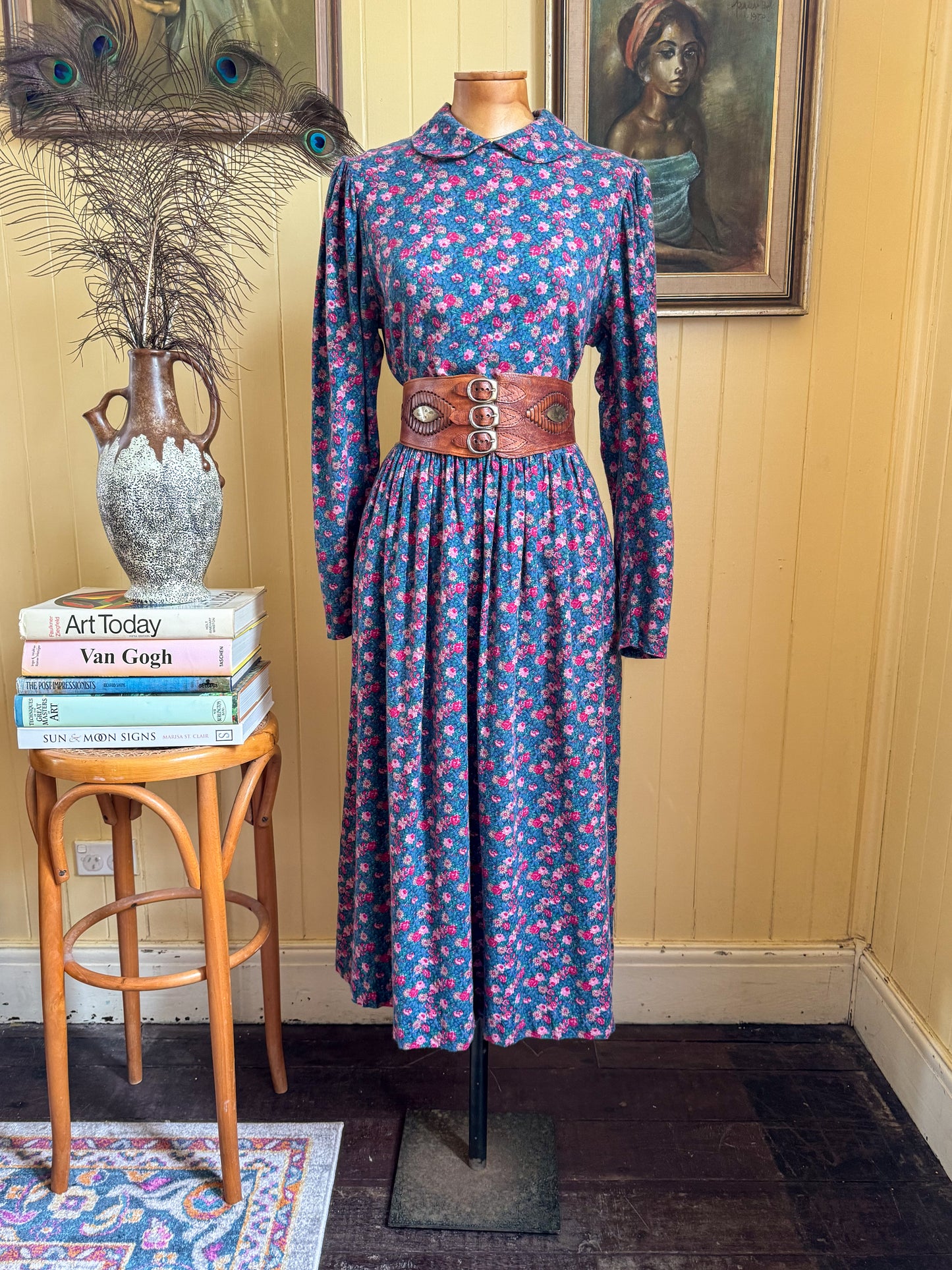 VINTAGE 1980S LAURA ASHLEY COTTON/WOOL COLLARED PRAIRIE DRESS S/M