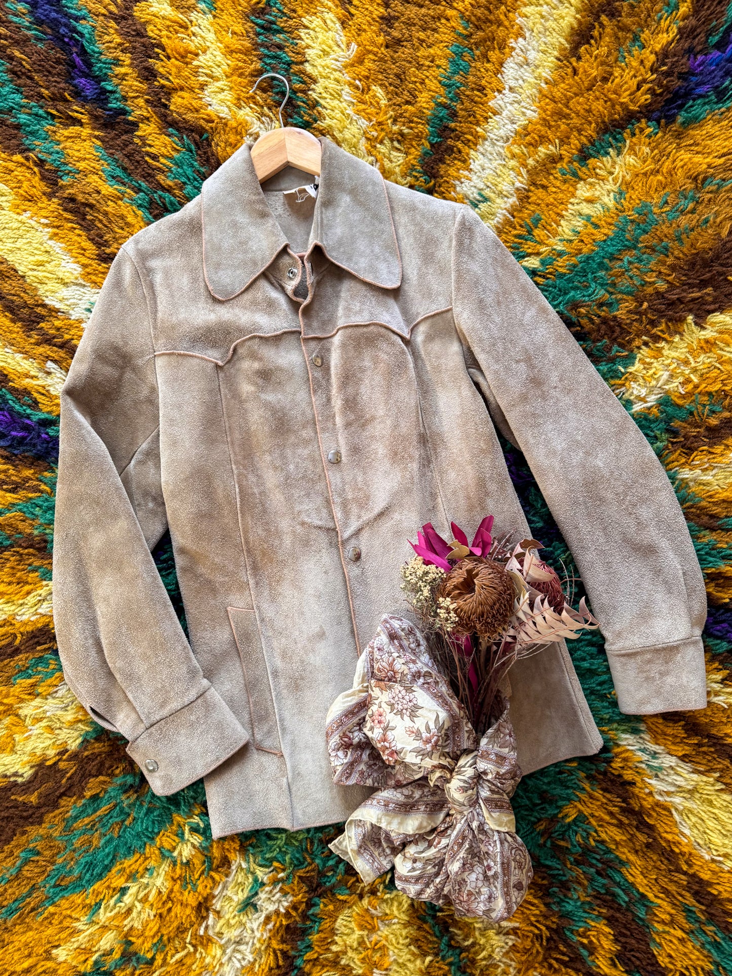 VINTAGE 1970S AUSTRALIAN STEED SUEDE LEATHER SHIRT JACKET S/M