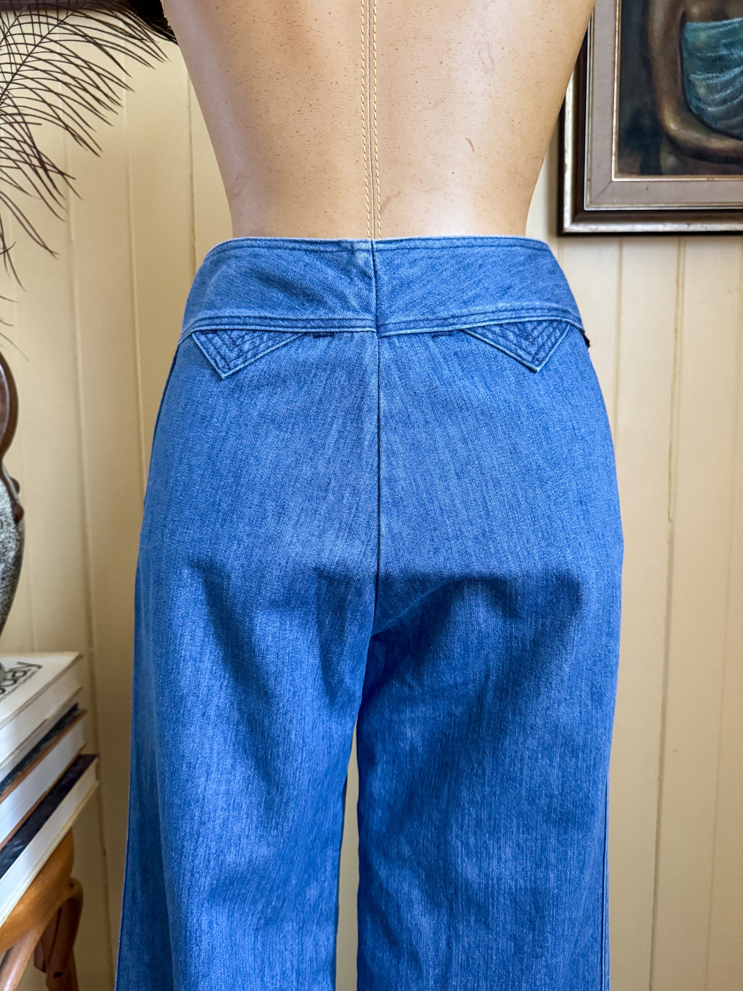 VINTAGE 1970S MAVERICK HIGH WAIST BELLBOTTOM FLARE DENIM JEANS XS/S