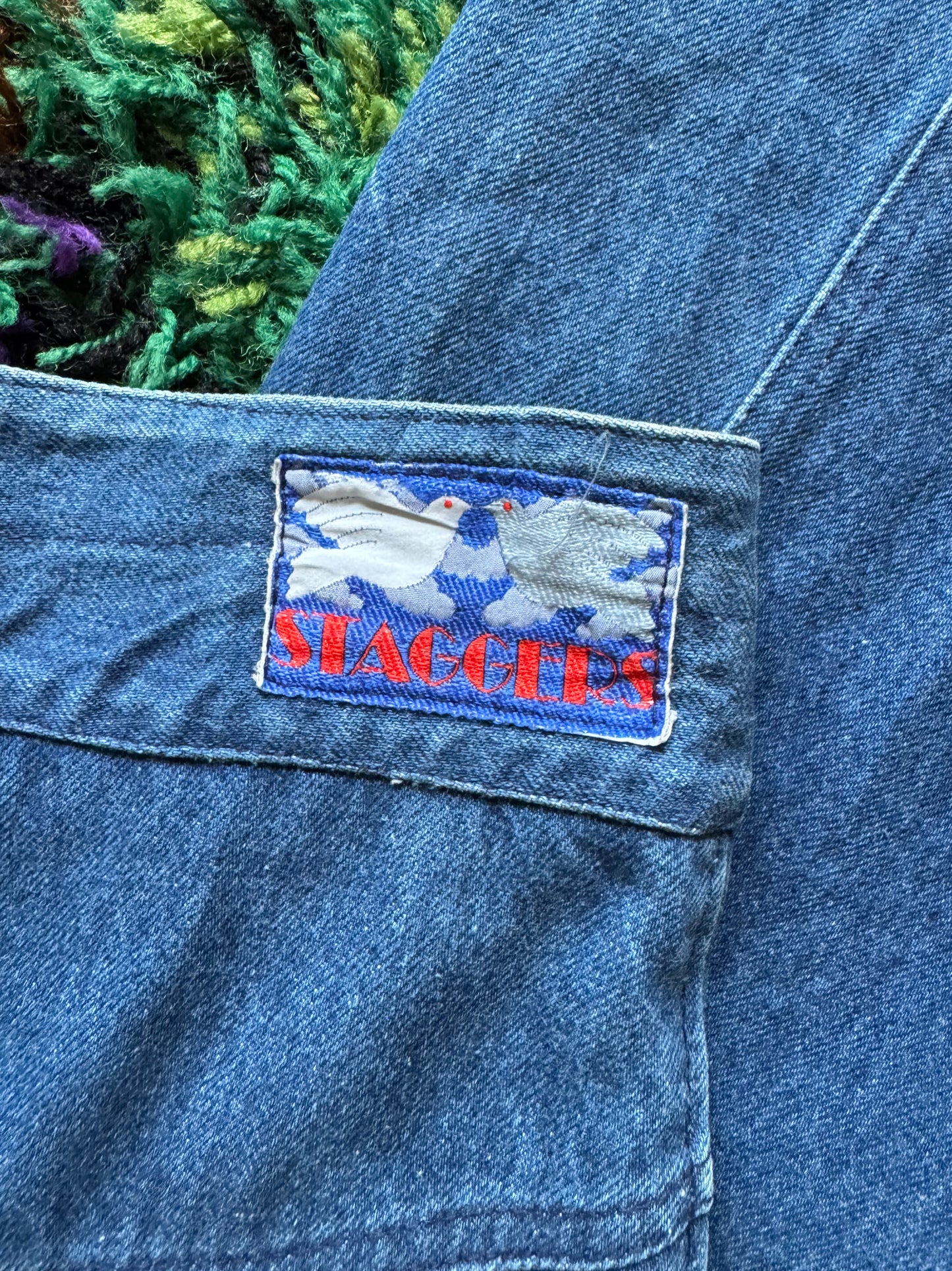 VINTAGE 1970S STAGGERS WIDE LEG SUPER FLARE BELLBOTTOM HIGH WAIST DENIM JEANS M/L