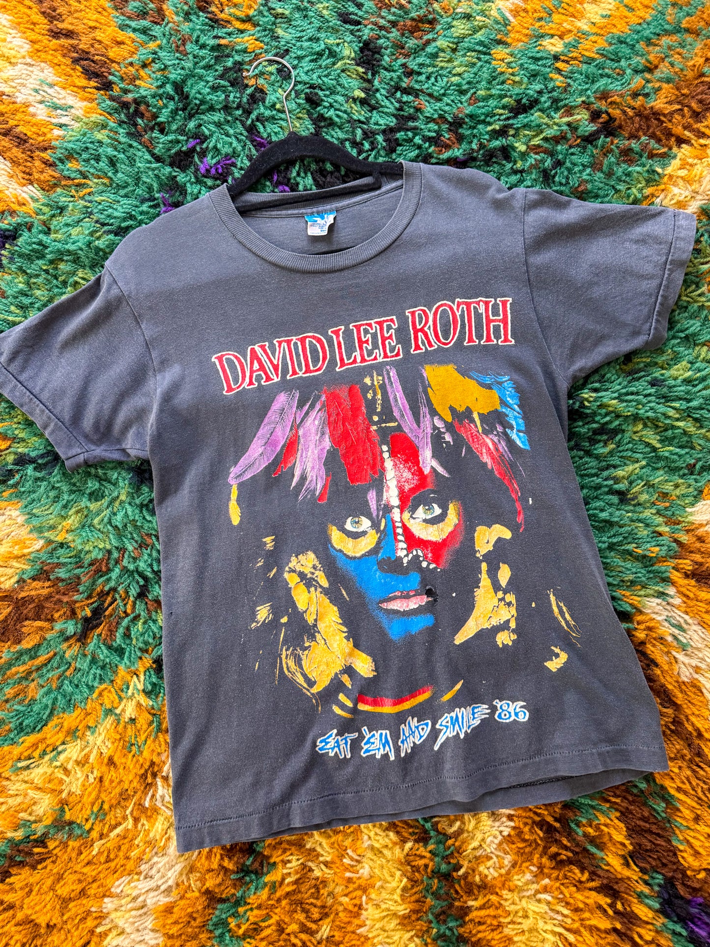 VINTAGE 1986 DAVID LEE ROTH THE ORIGINAL ASS-KICKING TOUR PRINT BAND TSHIRT S/M
