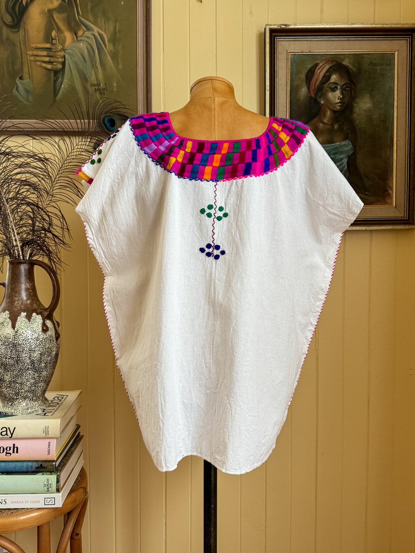 VINTAGE 1990S MEXICAN COTTON EMBROIDERED HUIPIL TOP L/XL/XXL