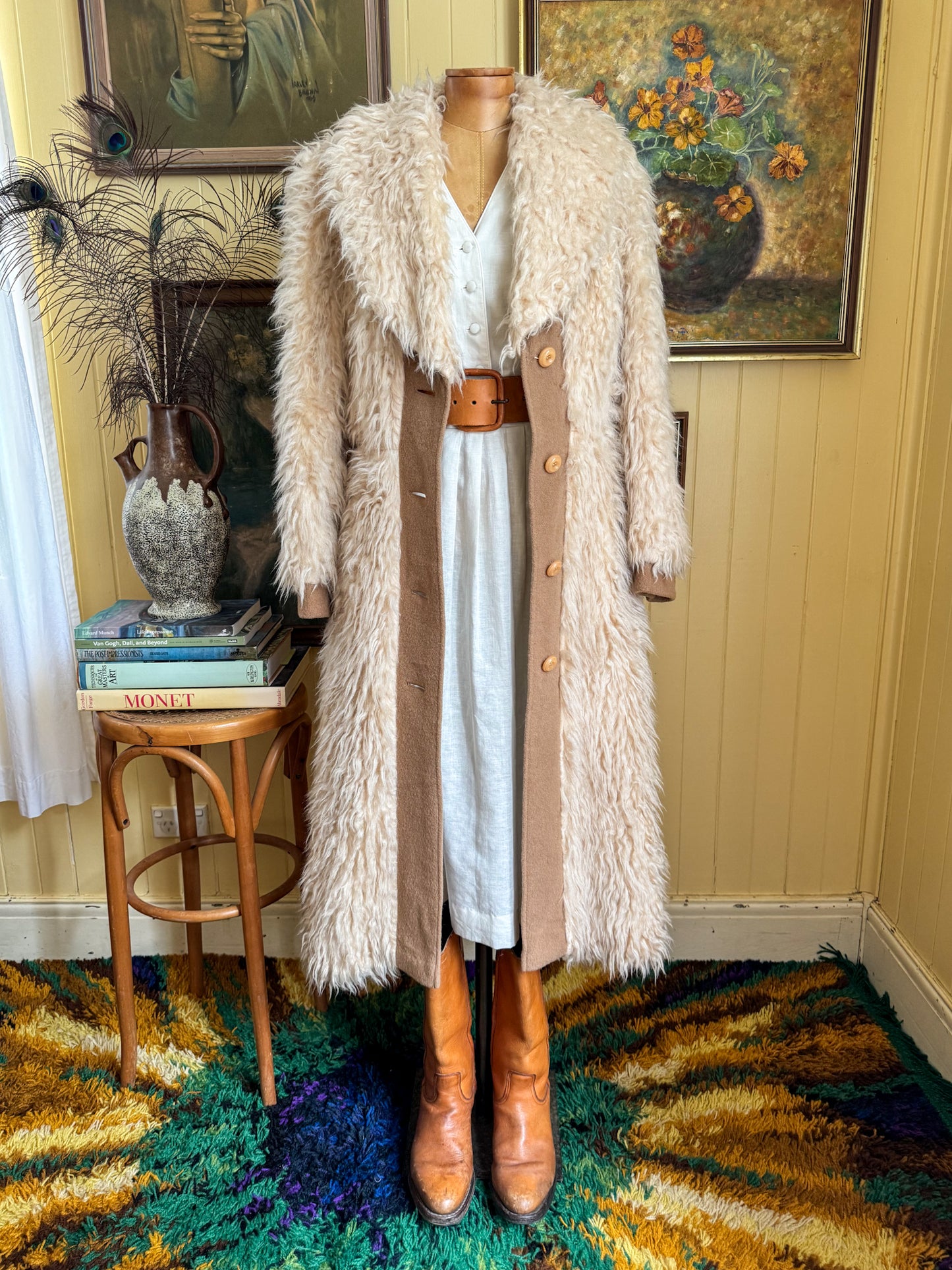 VINTAGE 1970S EAST GERMAN FLOKATI WOOL LONGLINE PENNY LANE COAT S/M