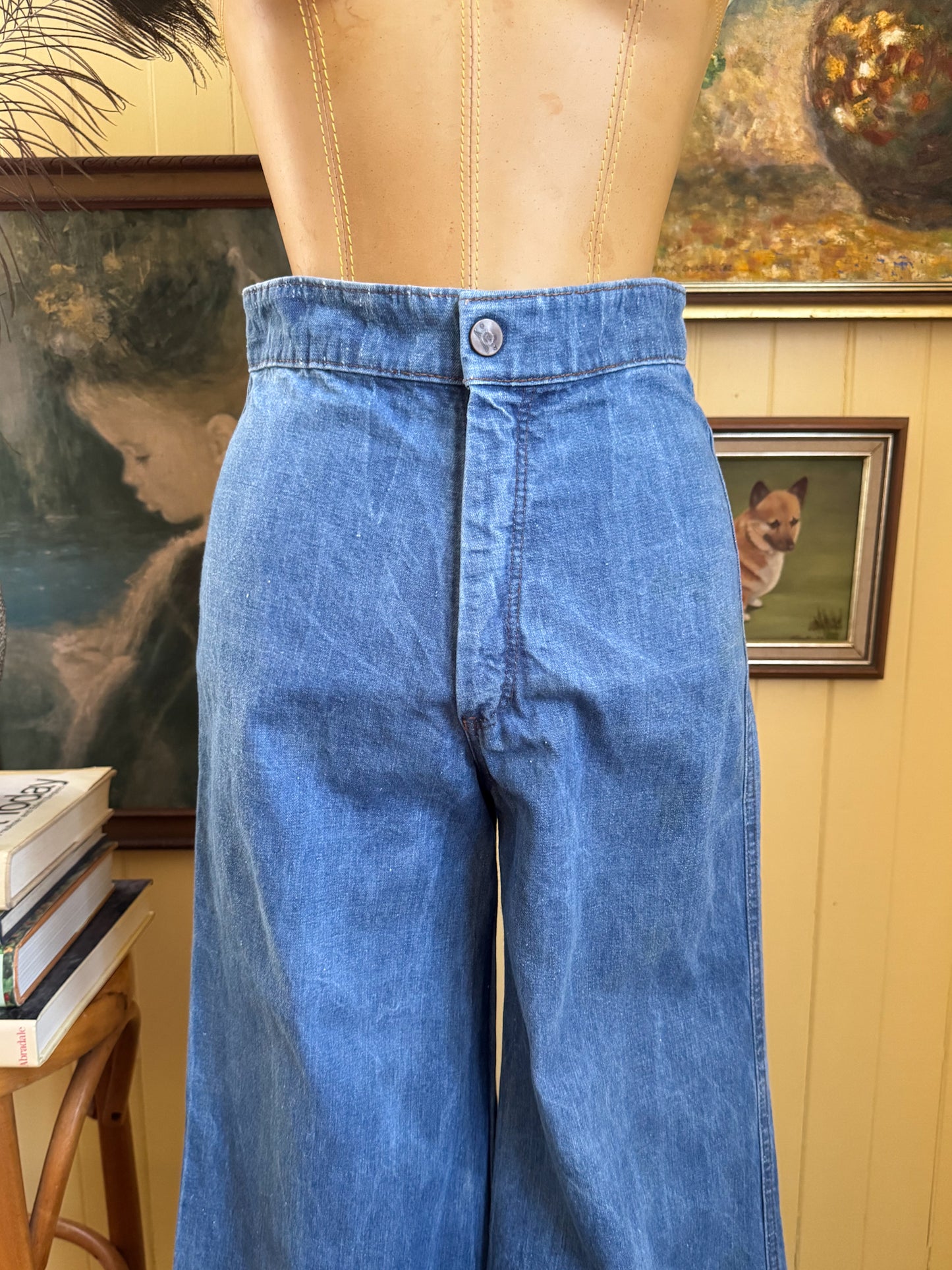 VINTAGE 1970S HIGH WAIST BELLBOTTOM FLARE DENIM JEANS XS