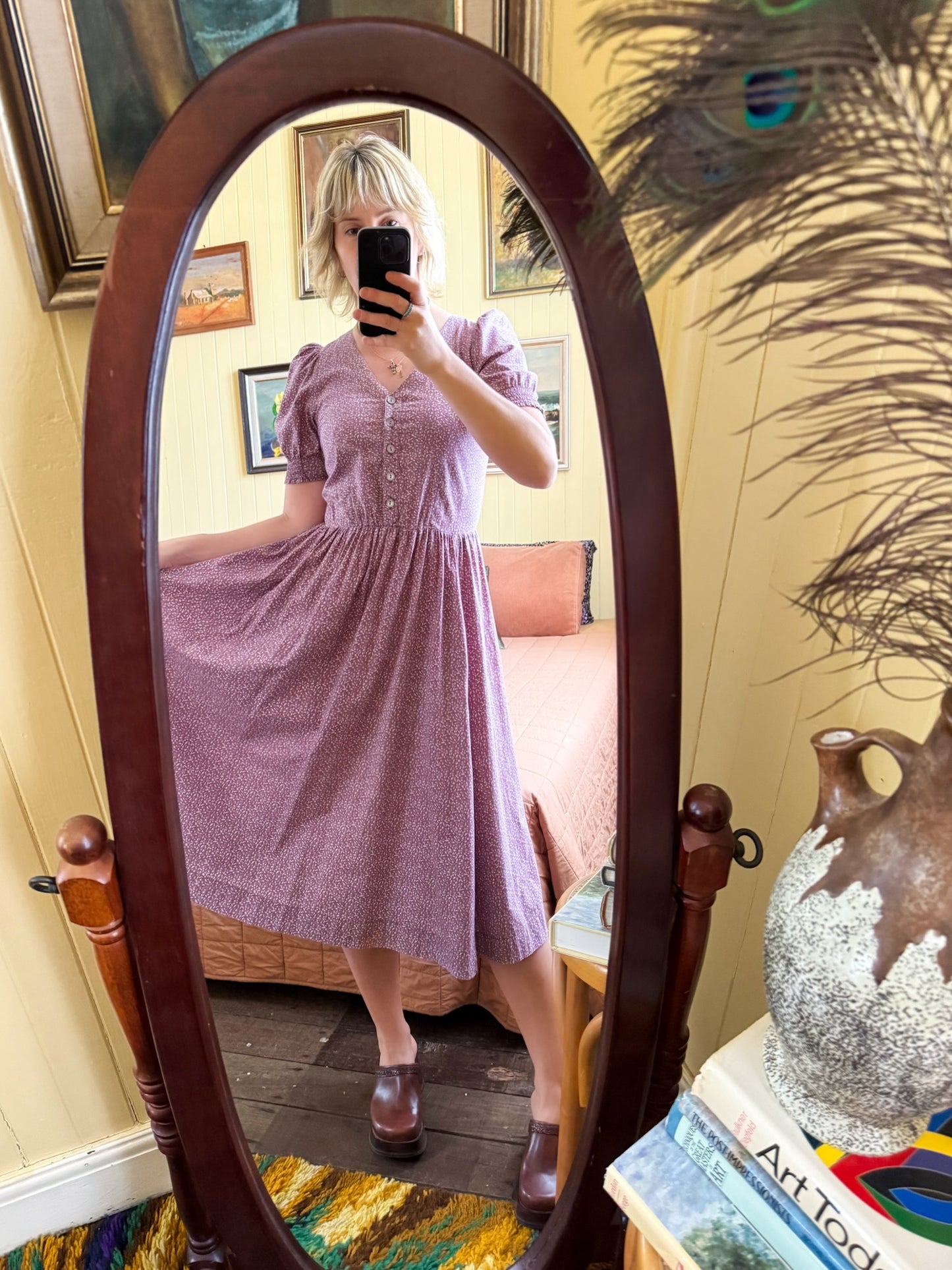 VINTAGE 1980S ENGLISH LAURA ASHLEY COTTON FLORAL PRINT PRAIRIE DRESS S/M