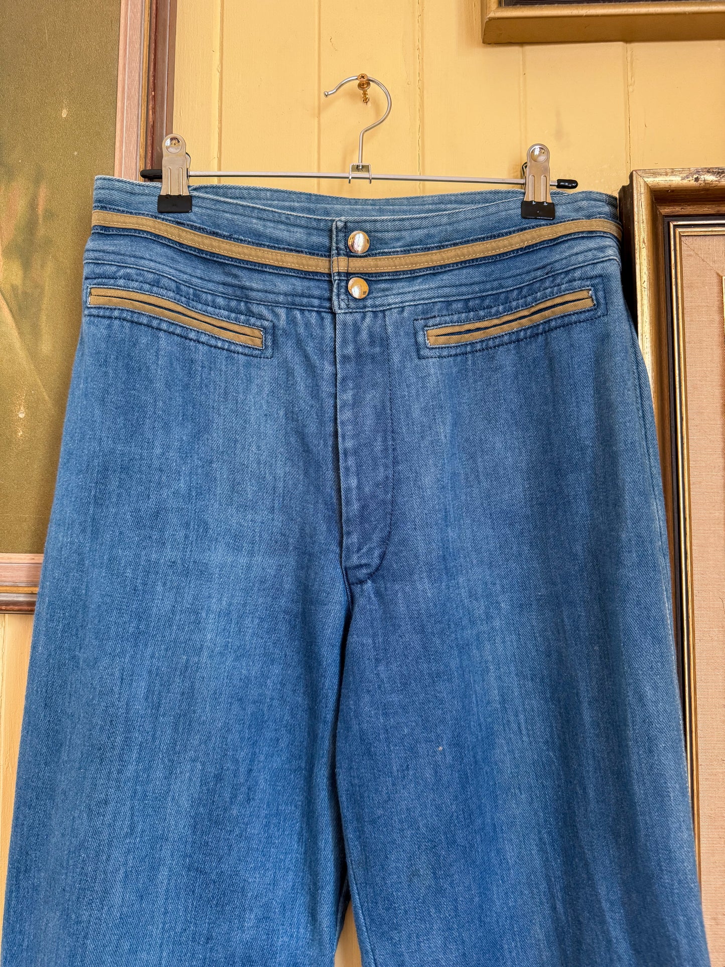 VINTAGE 1970S GTI GRIT HIGH WAIST WIDE LEG FLARED DENIM JEANS S/M