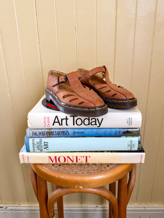 VINTAGE 1990S ENGLISH DR DOC MARTENS LEATHER MARY JANES FISHERMAN SANDALS UK 3/AUS 5
