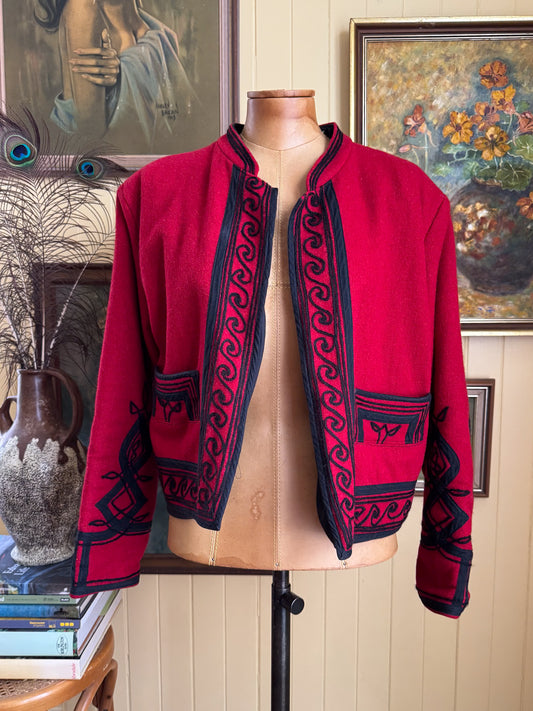 VINTAGE GUATEMALAN SOLOLÀ BOILED WOOL SOUTACHE EMBROIDERED JACKET M