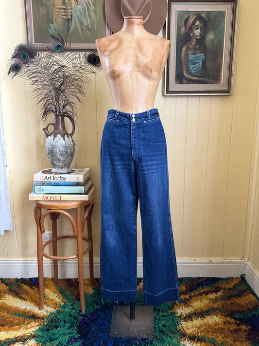 VINTAGE 1980S SCAGGS HIGH WAIST STRAIGHT LEG DENIM JEANS S/M