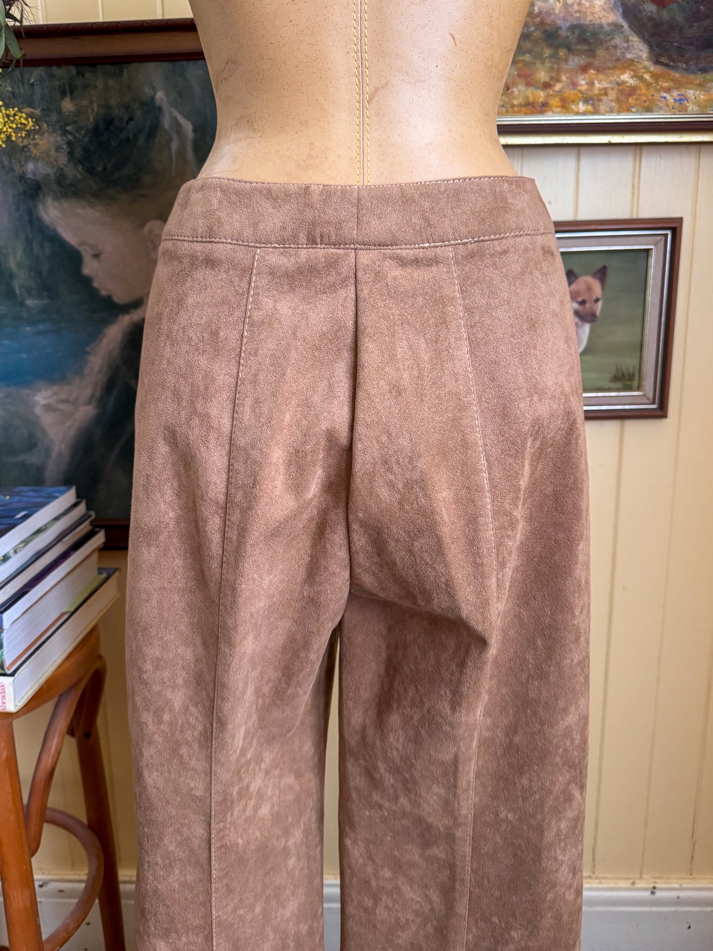VINTAGE 1970S TULLO FAUX SUEDE HIGH WAISTED FLARED PANTS S