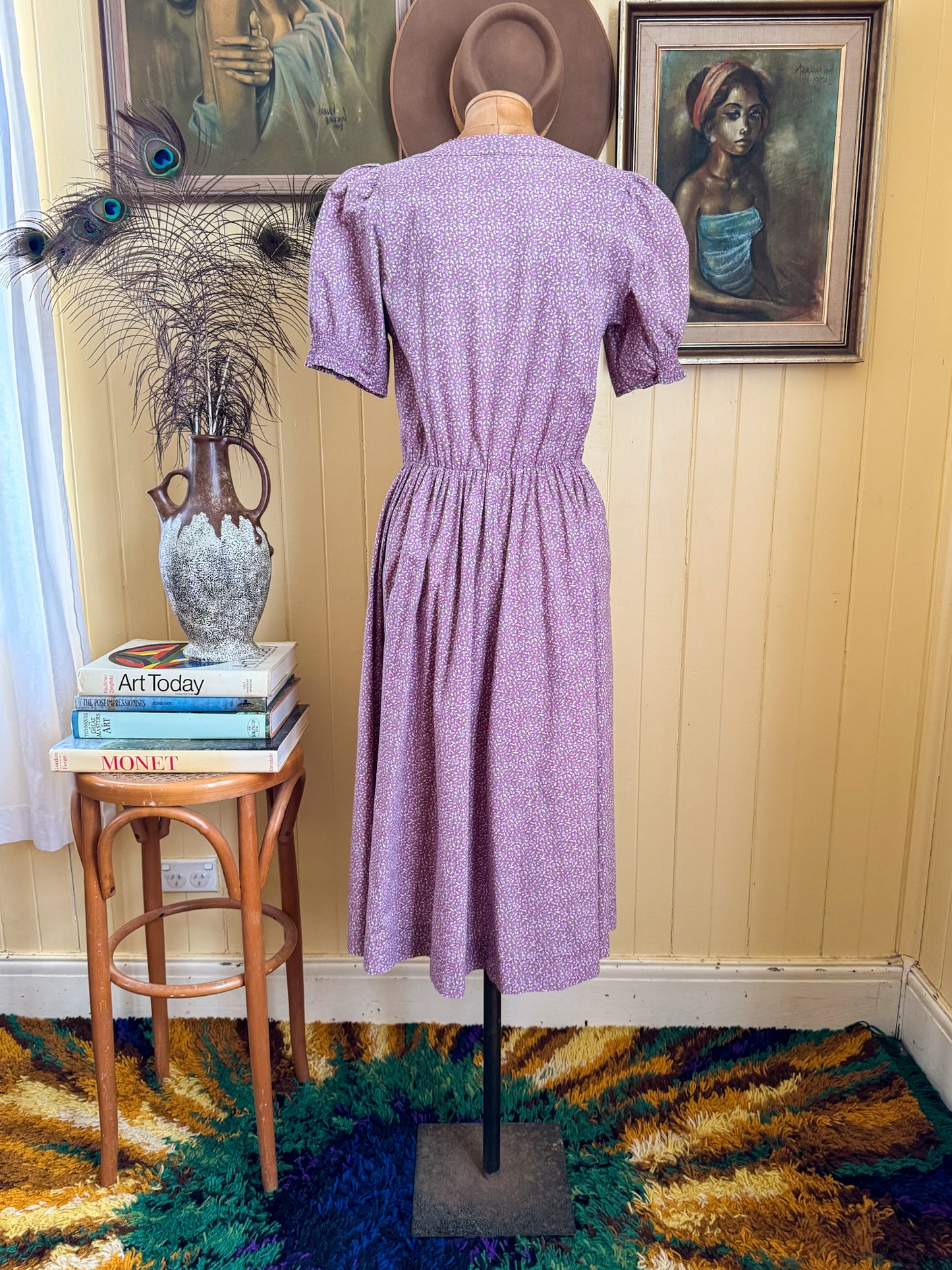 VINTAGE 1980S ENGLISH LAURA ASHLEY COTTON FLORAL PRINT PRAIRIE DRESS S/M