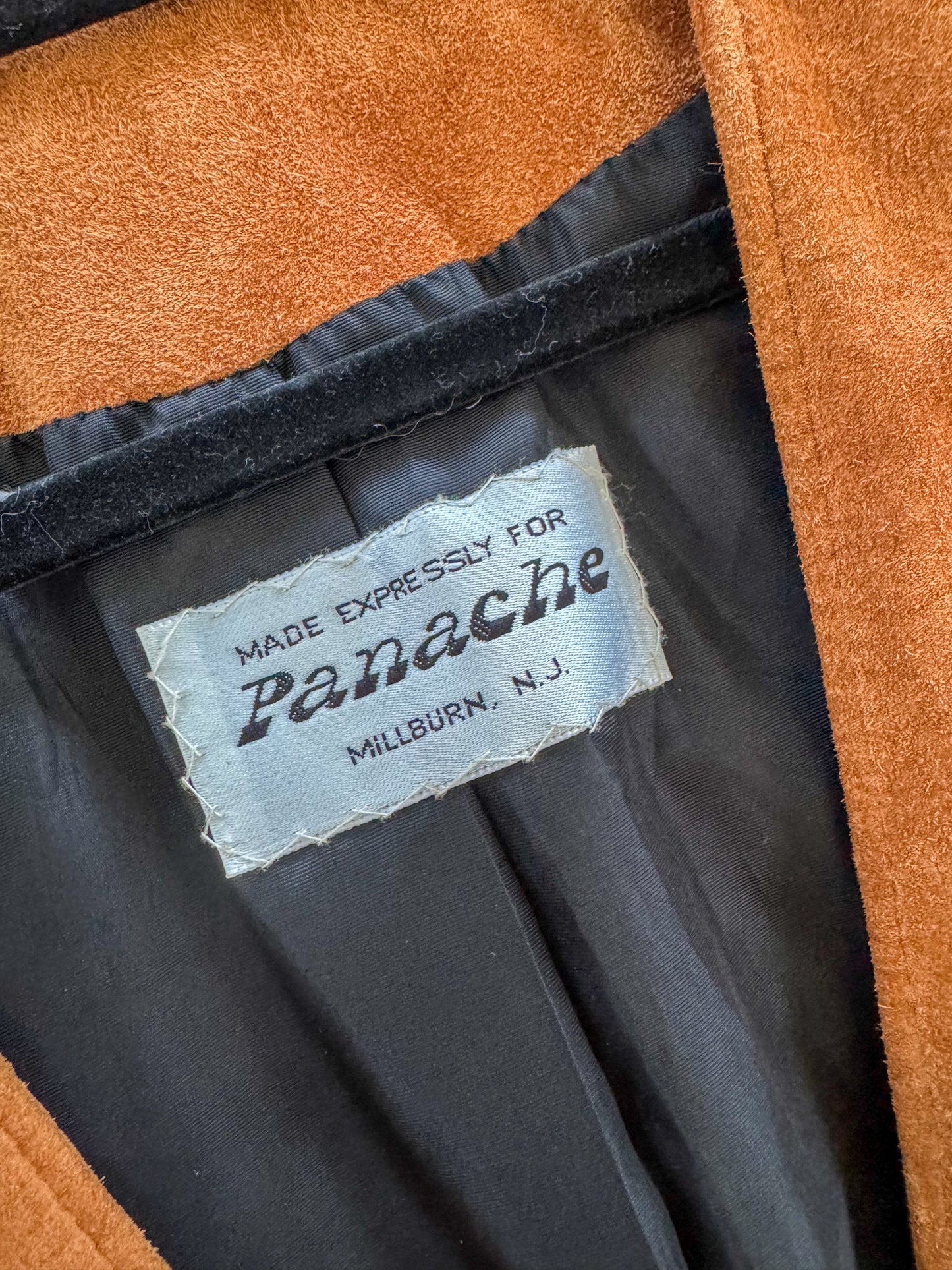 VINTAGE 1980S PANACHE SUEDE FRINGED PAINTED WESTERN JACKET S/M