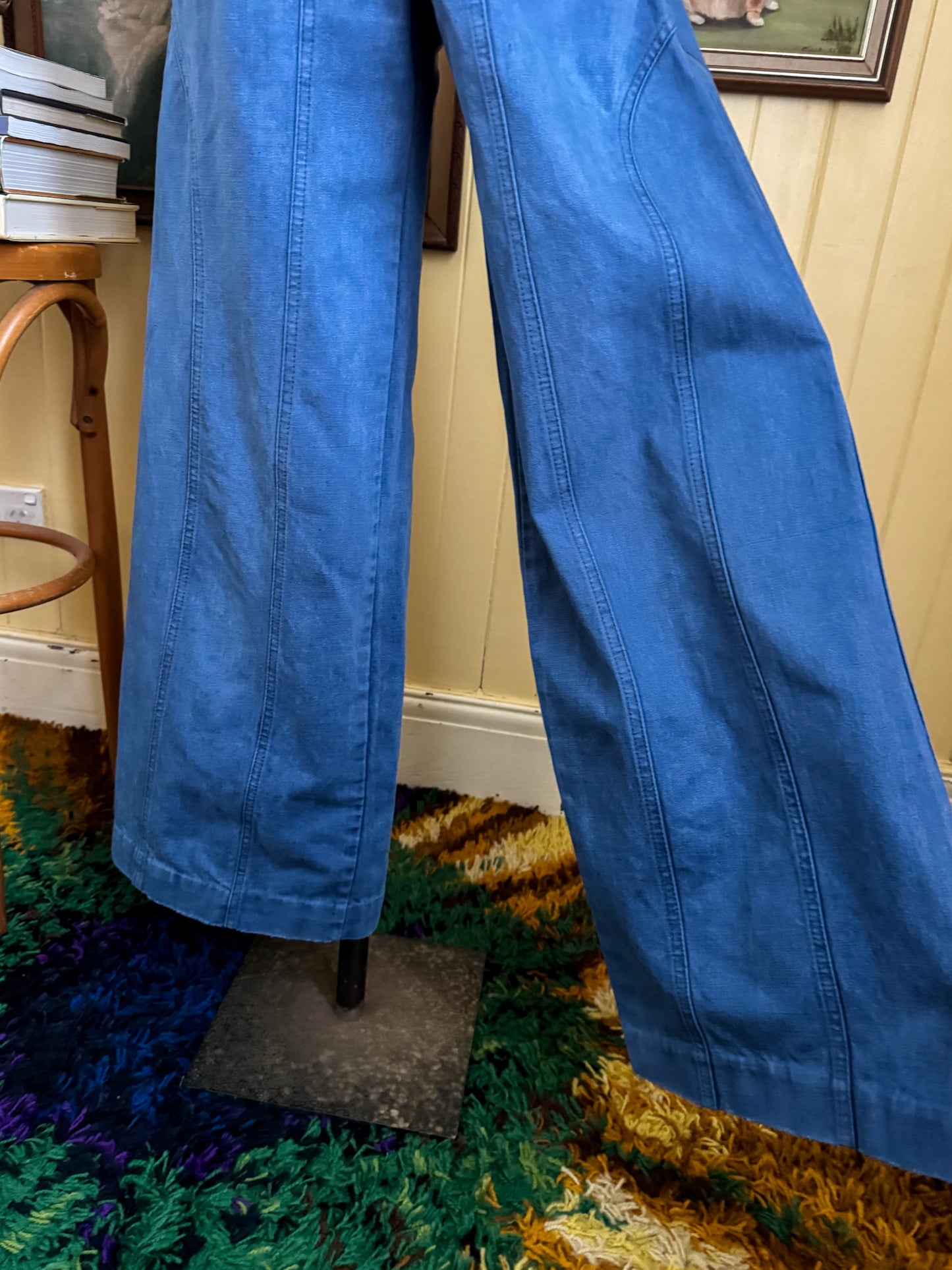 VINTAGE 1970S AMCO PEACHES HIGH WAIST PANELLED FLARE DENIM JEANS XS/S