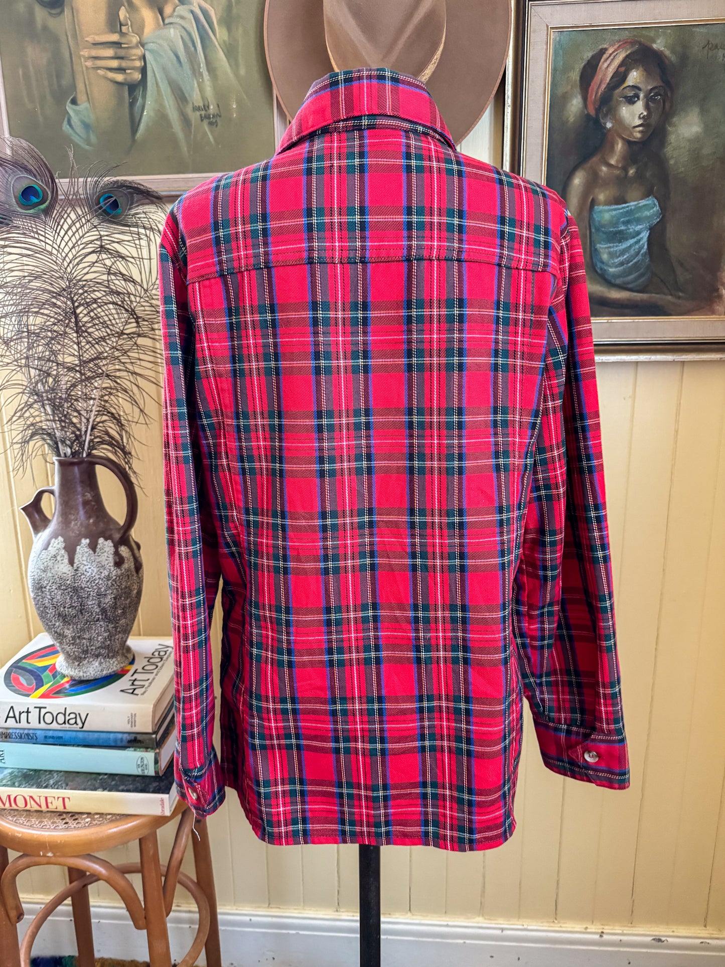 VINTAGE 1970S RARE LEVI’S FOR MEN COTTON/POLY WESTERN PLAID SHIRT M