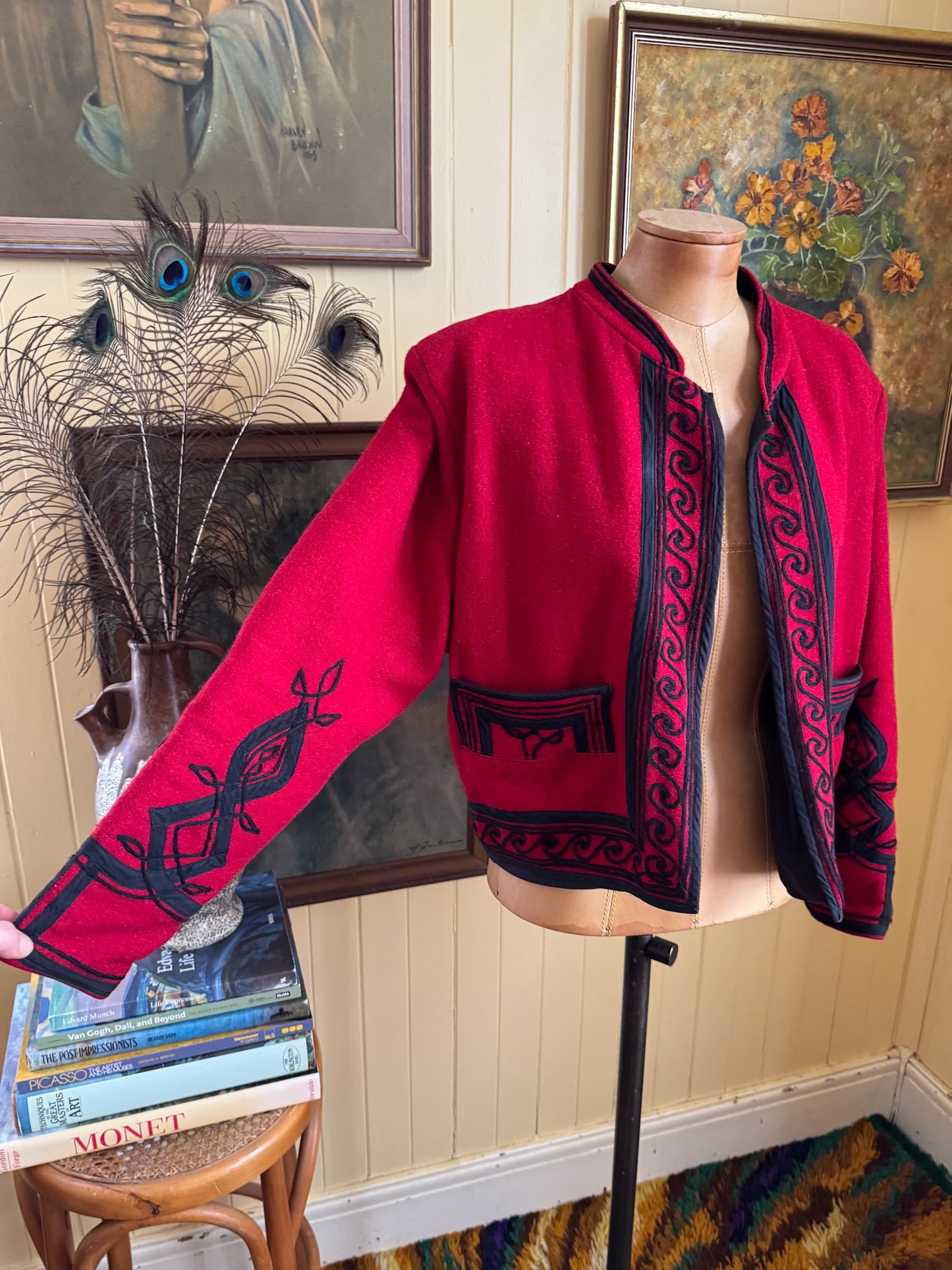 VINTAGE GUATEMALAN SOLOLÀ BOILED WOOL SOUTACHE EMBROIDERED JACKET M