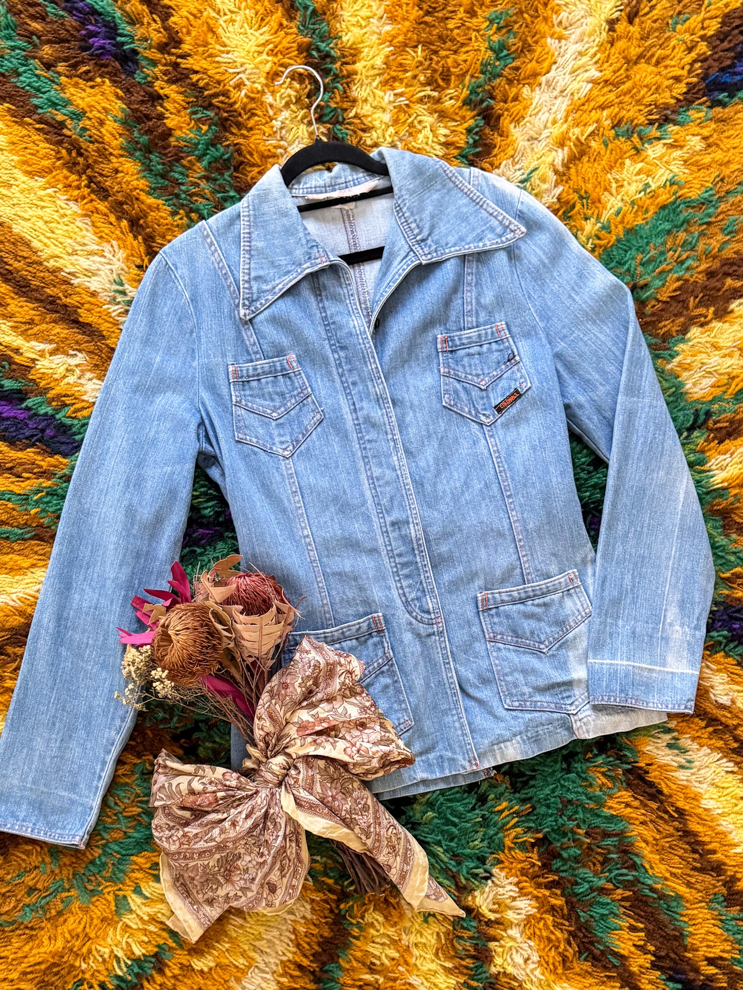 VINTAGE 1970S COLONIALS COTTON DENIM SAFARI SHIRT JACKET S/M