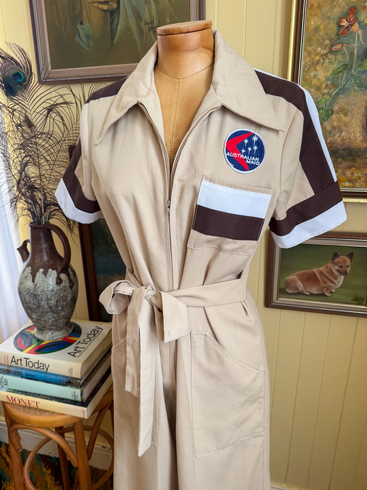 VINTAGE 1970S IBBI COTTON BLEND PATCH WIDE LEG BOILER SUIT S/M