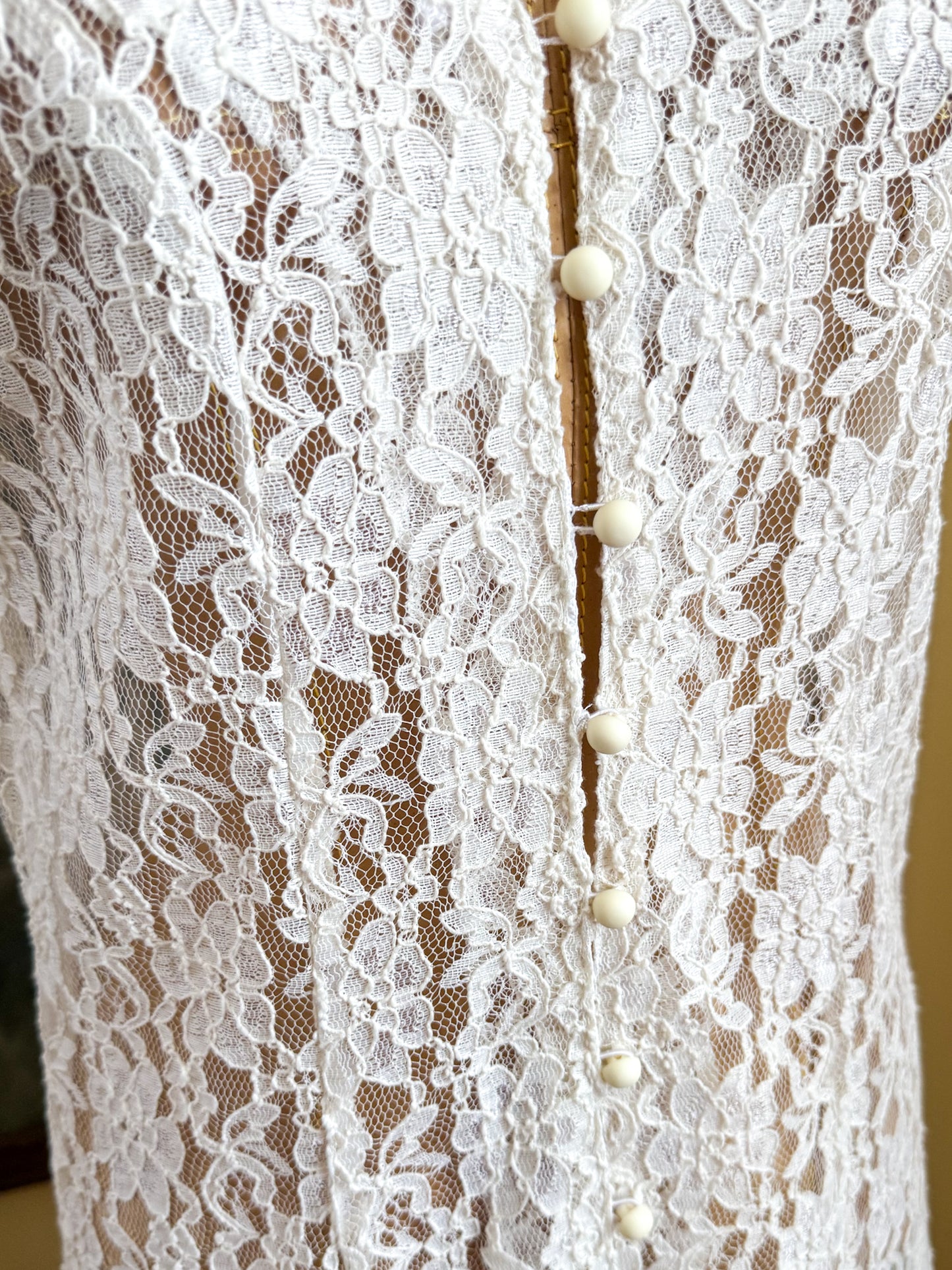 VINTAGE 1990S IVORY LACE SLEEVELESS MAXI DUSTER DRESS S