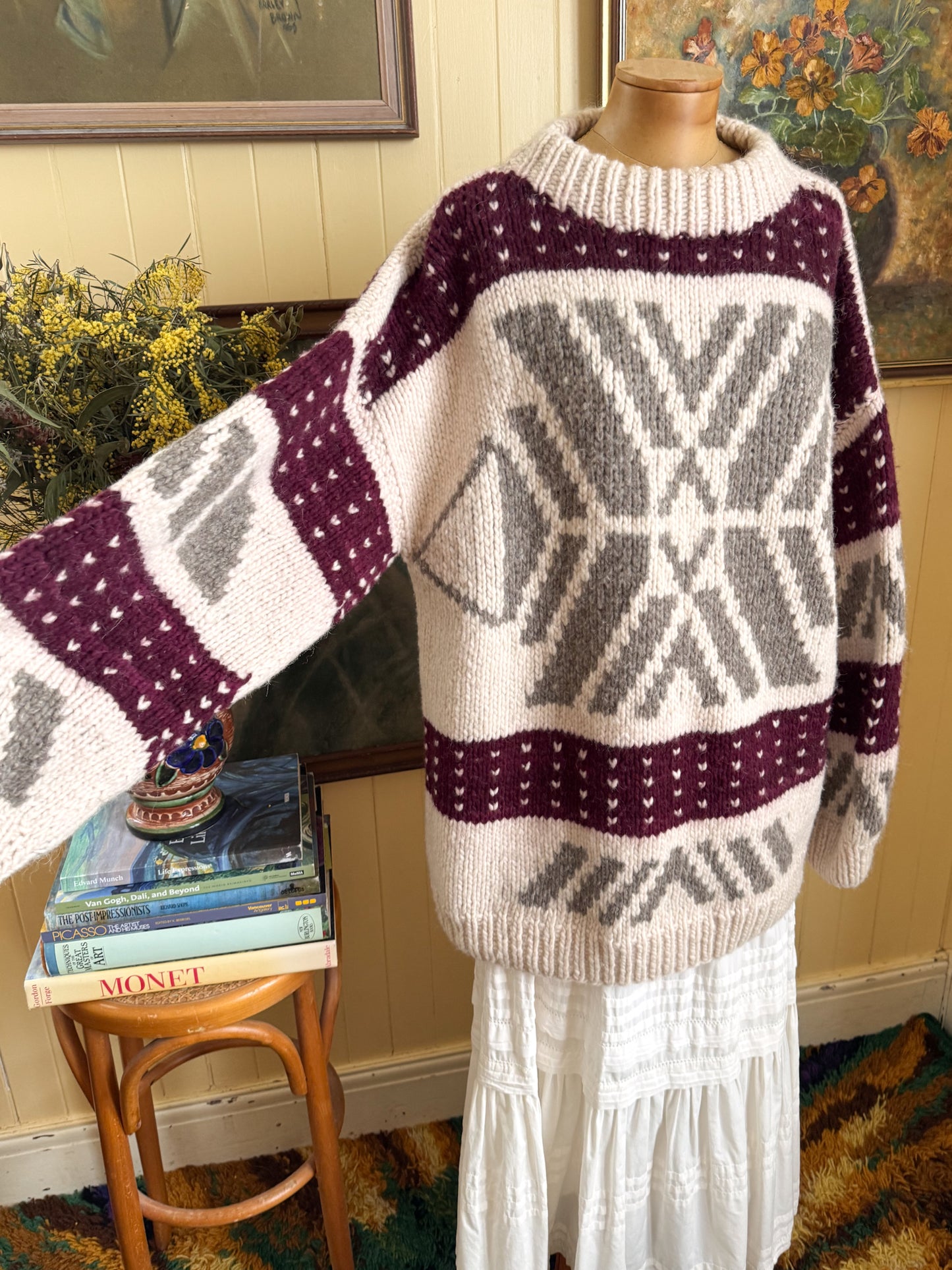 VINTAGE 1990S PROMISED LAND ECUADOR 100% WOOL CHUNKY KNIT JUMPER L