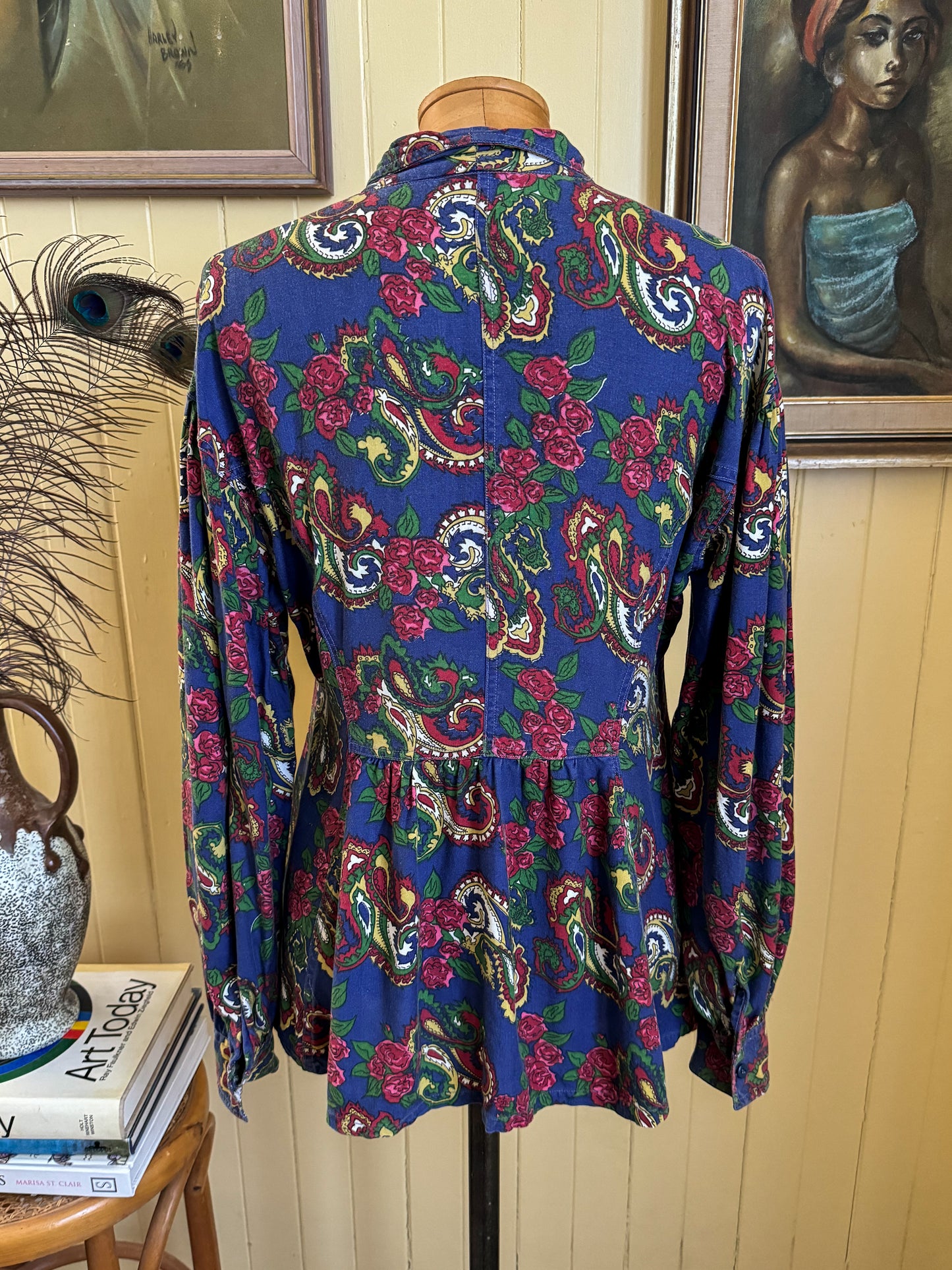 VINTAGE 1970S INDIAN COTTON PAISLEY BUTTON THROUGH BLOUSE M