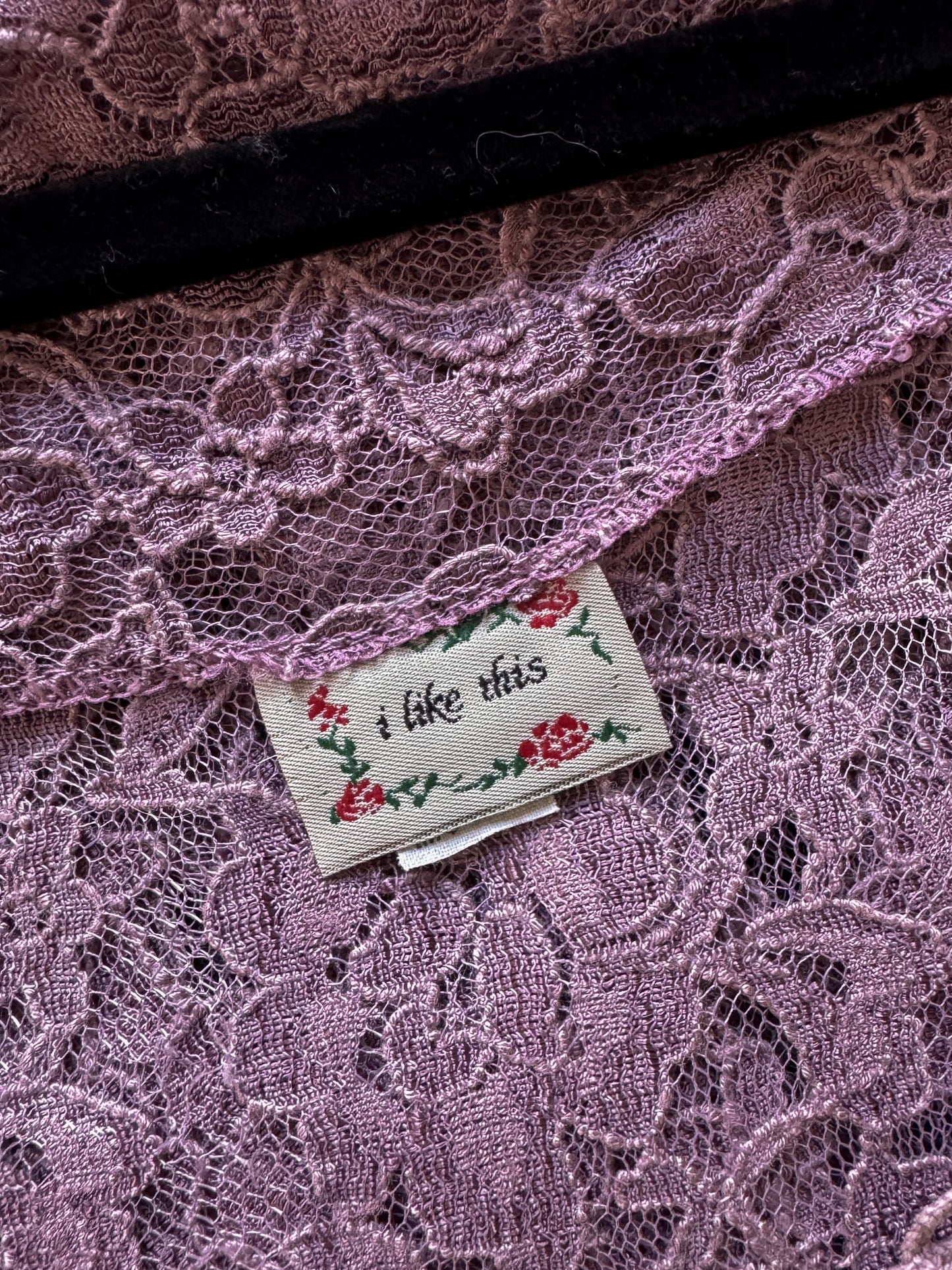 VINTAGE 1990S MAUVE LACE LONG SLEEVE MAXI DUSTER DRESS M/L