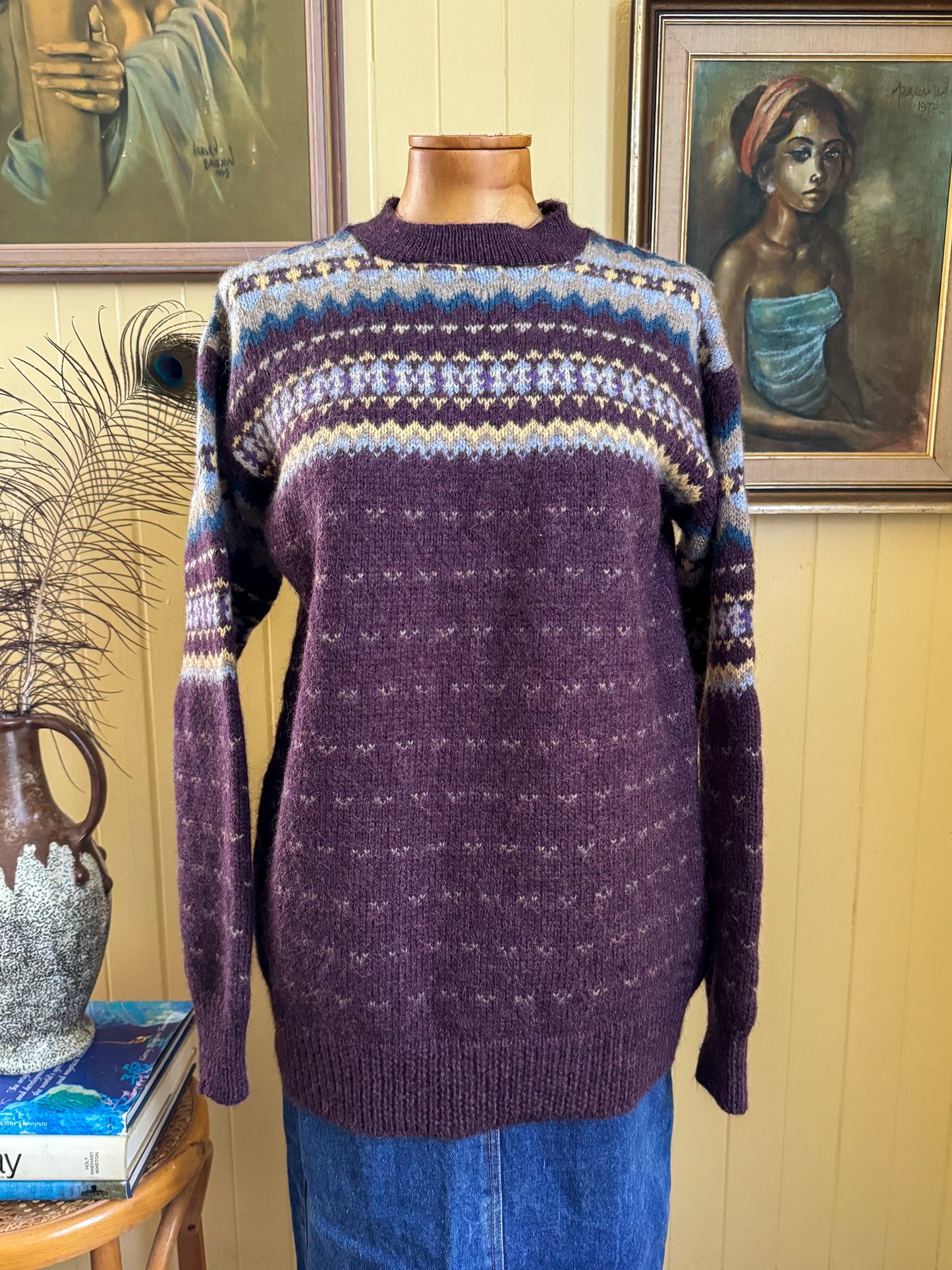 VINTAGE AMERICAN MAINE WORSTED WOOLLEN FAIRISLE KNIT JUMPER M/L