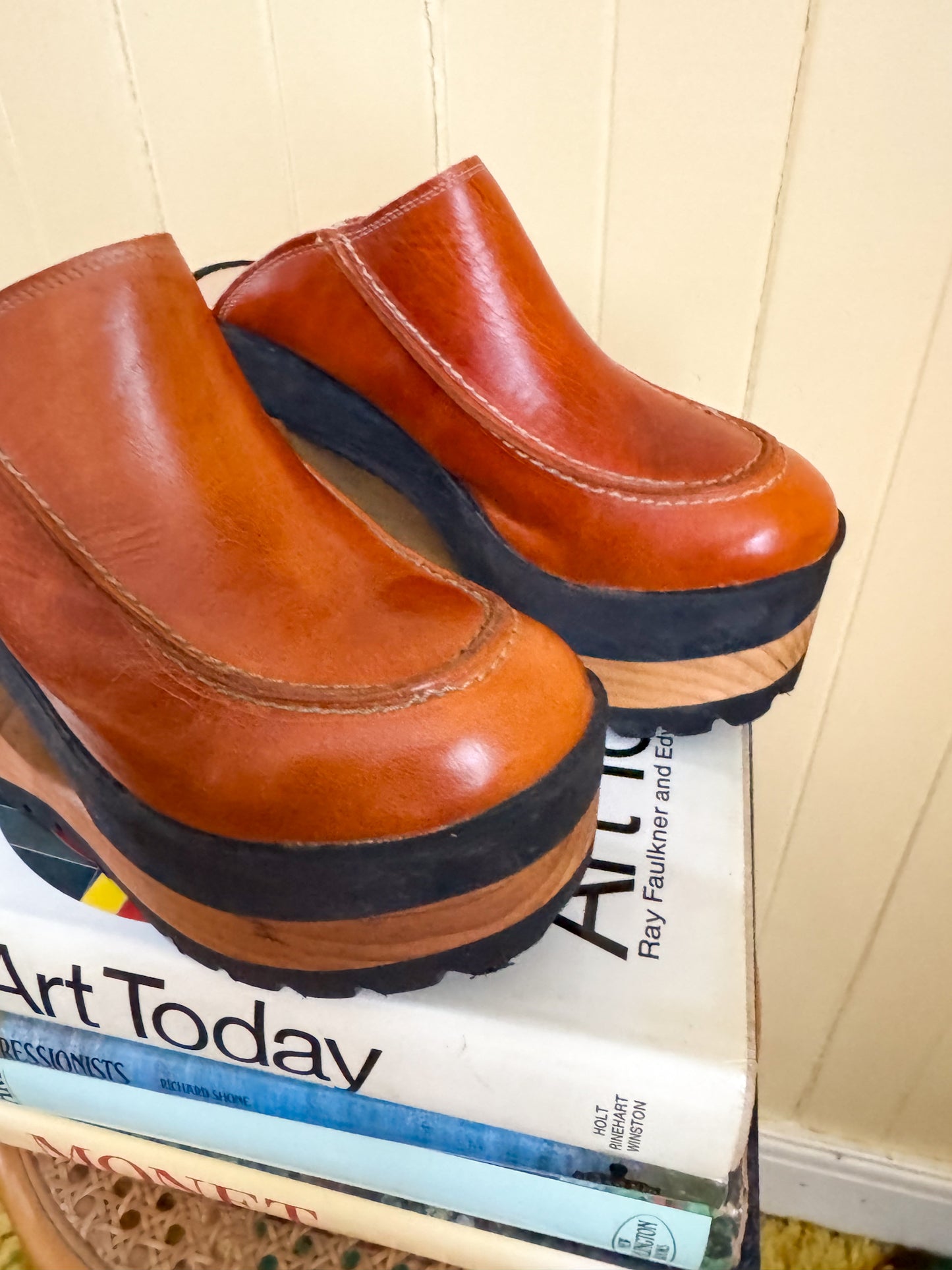 VINTAGE 1990S RARE DESTROY DEADSTOCK LEATHER SUPER PLATFORM WEDGES 8.5/39.5