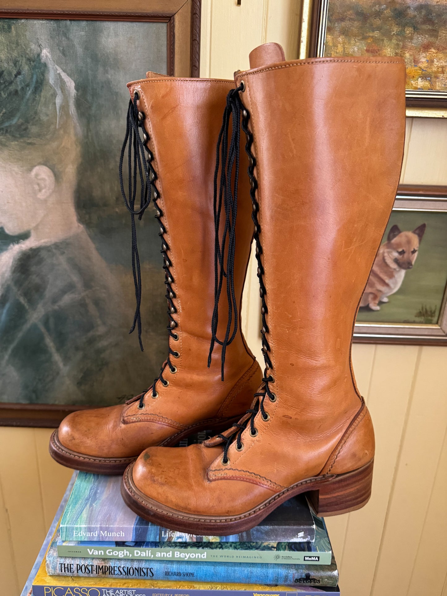VINTAGE BORT CARLETON CAMPUS LEATHER KNEE HIGH LACE UP BOOTS 7.5/38