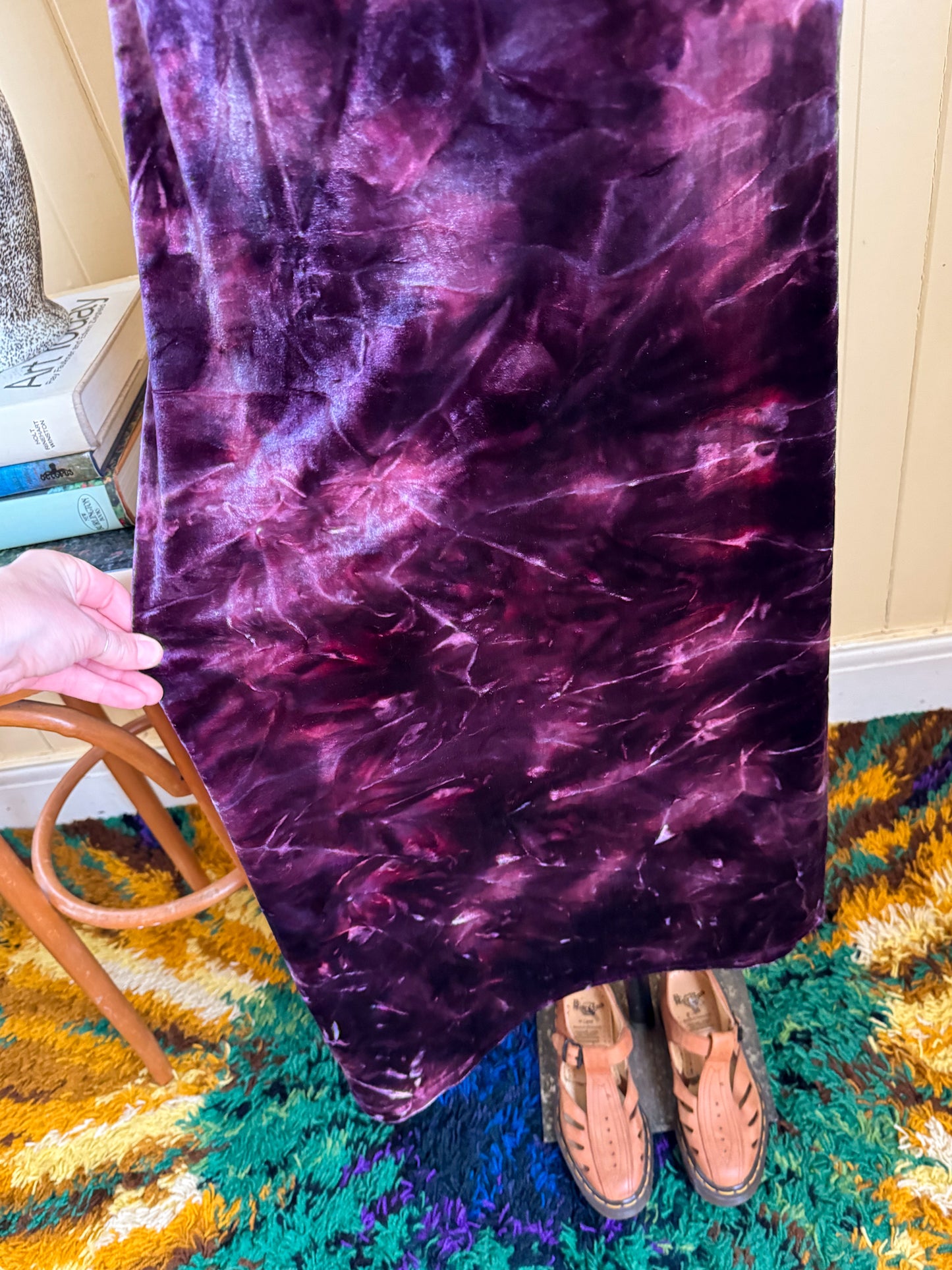 VINTAGE 1990S SINEQUANONE PARIS VELVET TIE DYE MAXI DRESS S
