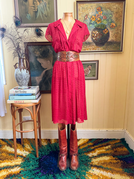 VINTAGE 1990S BRACEWELL SILK SHEER STRIPED MIDI SHIRT DRESS S/M