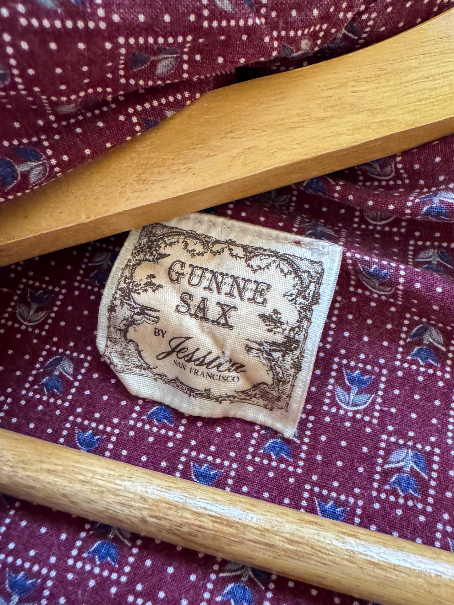 VINTAGE 1970S GUNNE SAX COTTON FLORAL PRINT LACE PRAIRIE MAXI DRESS S/M