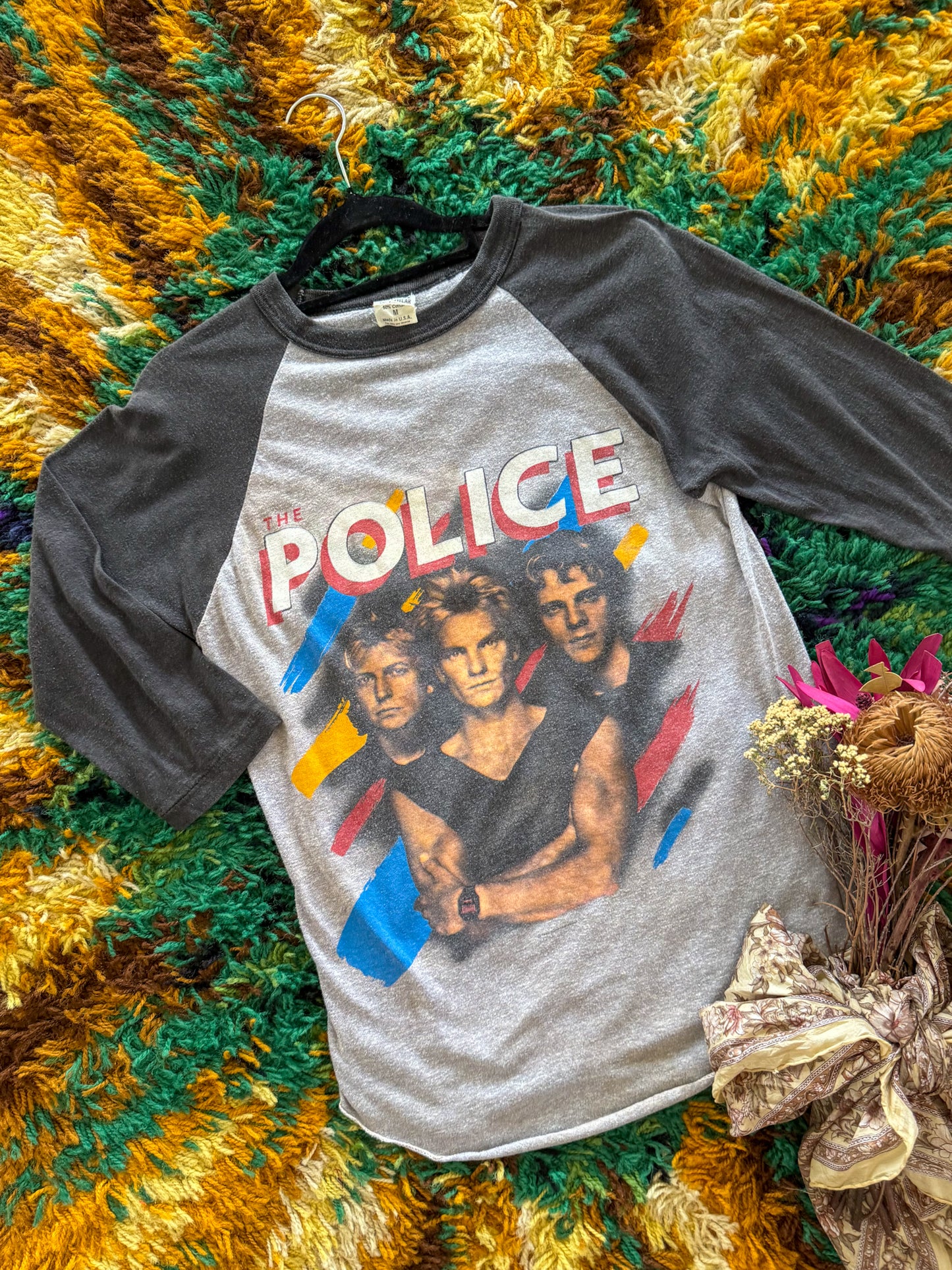 VINTAGE 1983 THE POLICE SYNCHRONICITY TOUR PRINT RAGLAN TSHIRT S/M