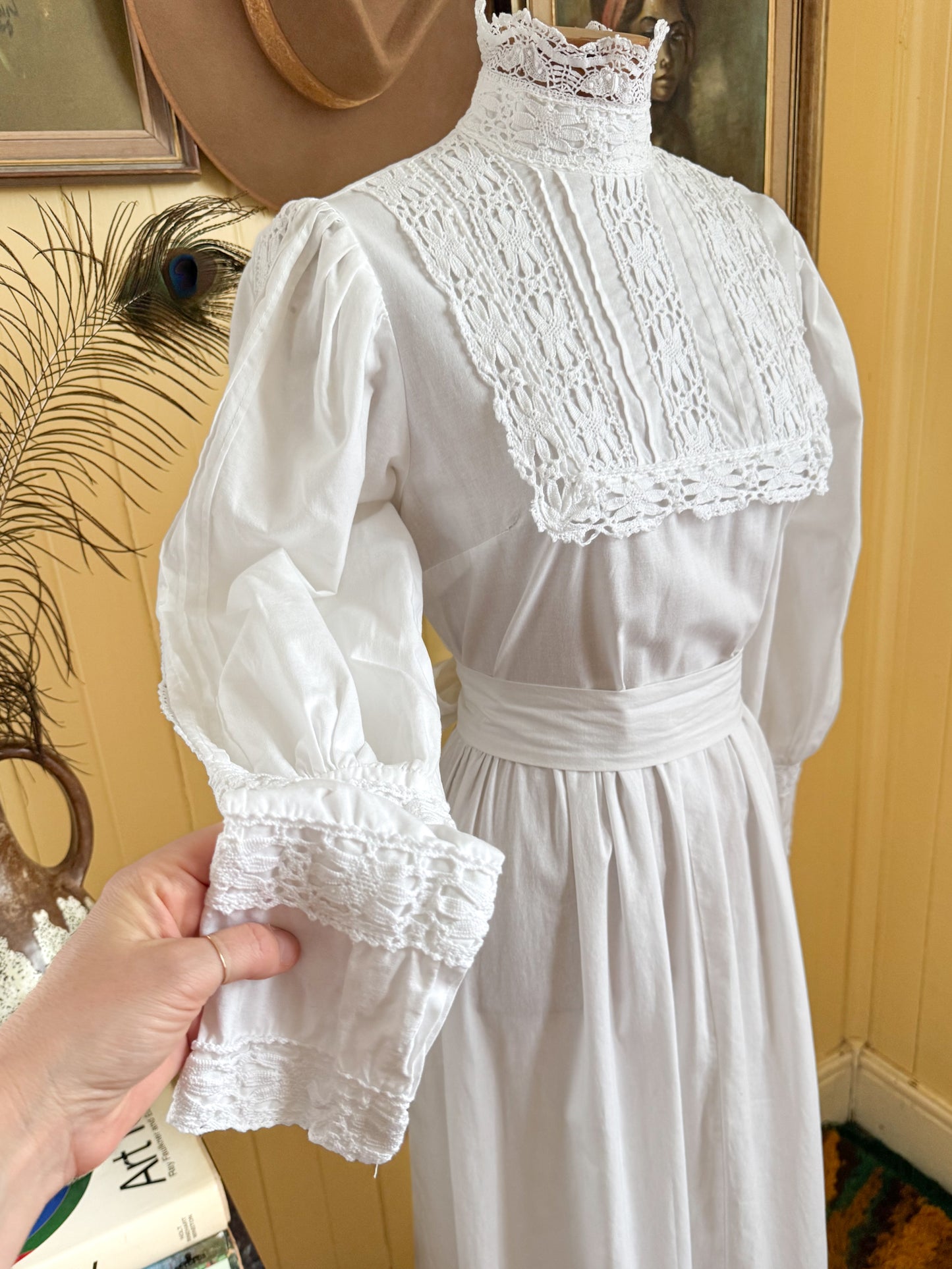 VINTAGE 1970S ENGLISH LAURA ASHLEY COTTON MAXI VICTORIANA PRAIRIE DRESS M