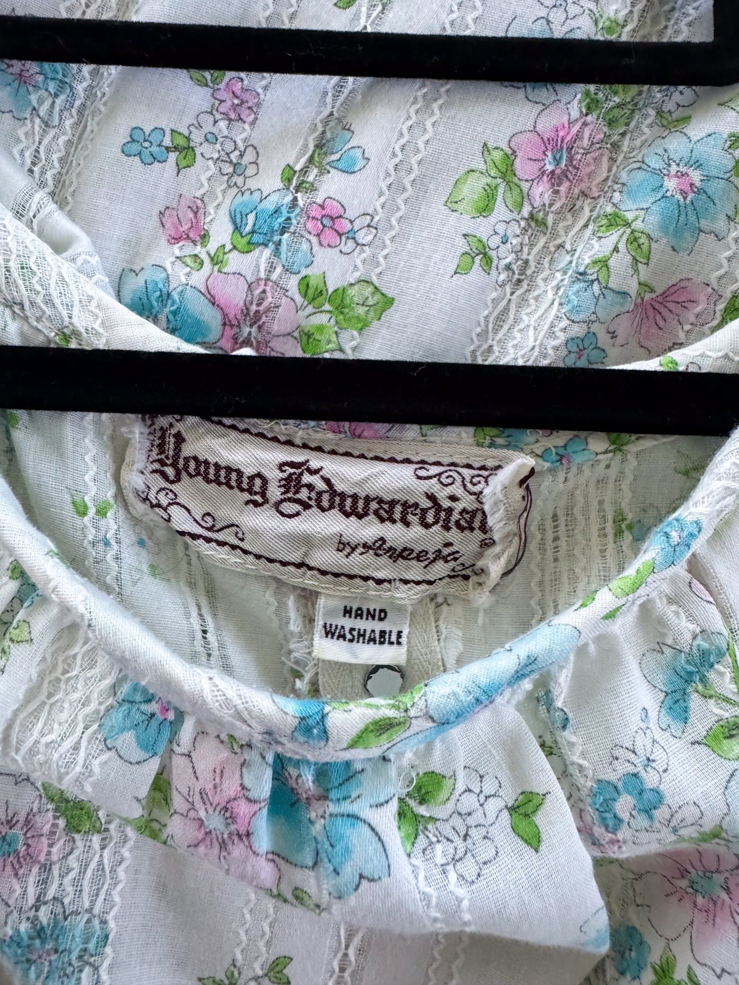 VINTAGE 1970S YOUNG EDWARDIAN COTTON BLEND FLORAL RUFFLE PRAIRIE DRESS S