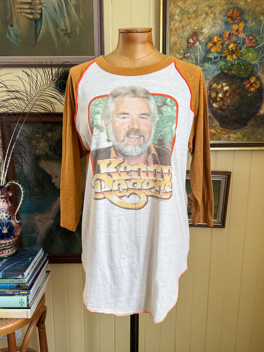 VINTAGE 1982 KENNY ROGERS US TOUR PRINT RAGLAN TSHIRT L/XL