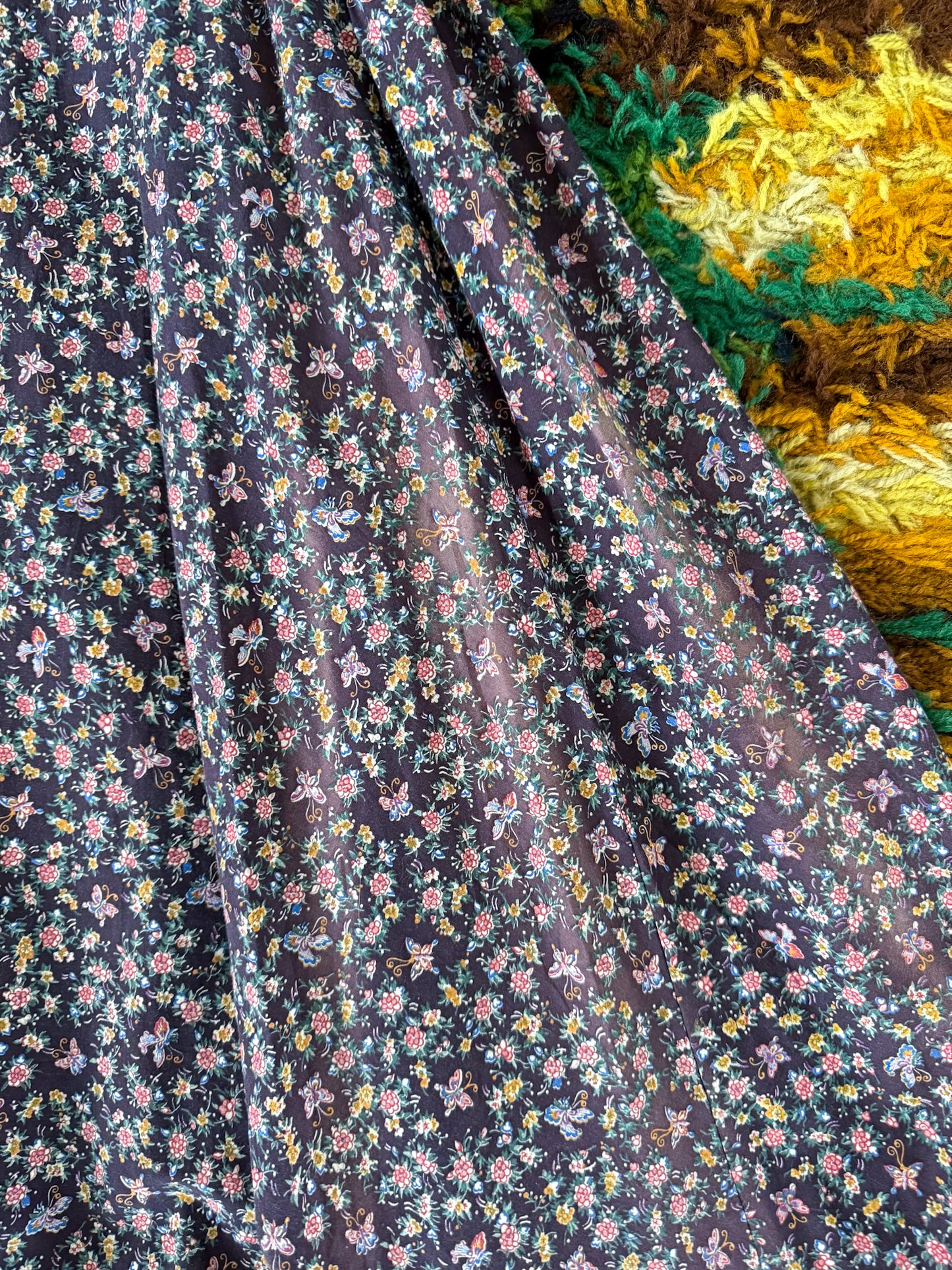 VINTAGE 1970S GUNNE SAX BUTTERFLY PRINT COTTON + LACE PRAIRIE MAXI DRESS S