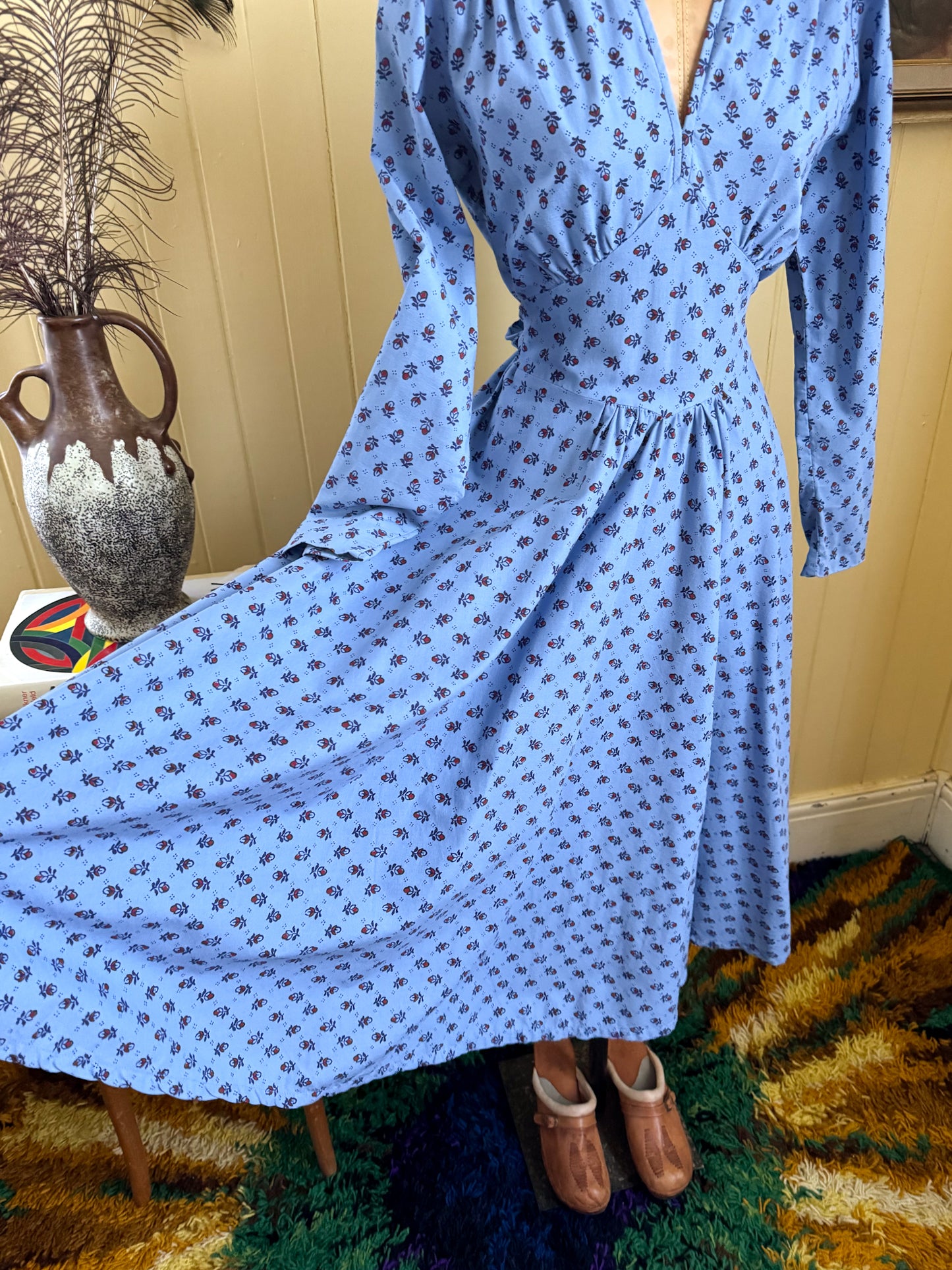 VINTAGE 1980S LAURA ASHLEY AUSTRALIAN COTTON FLORAL PRINT PRAIRIE DRESS M
