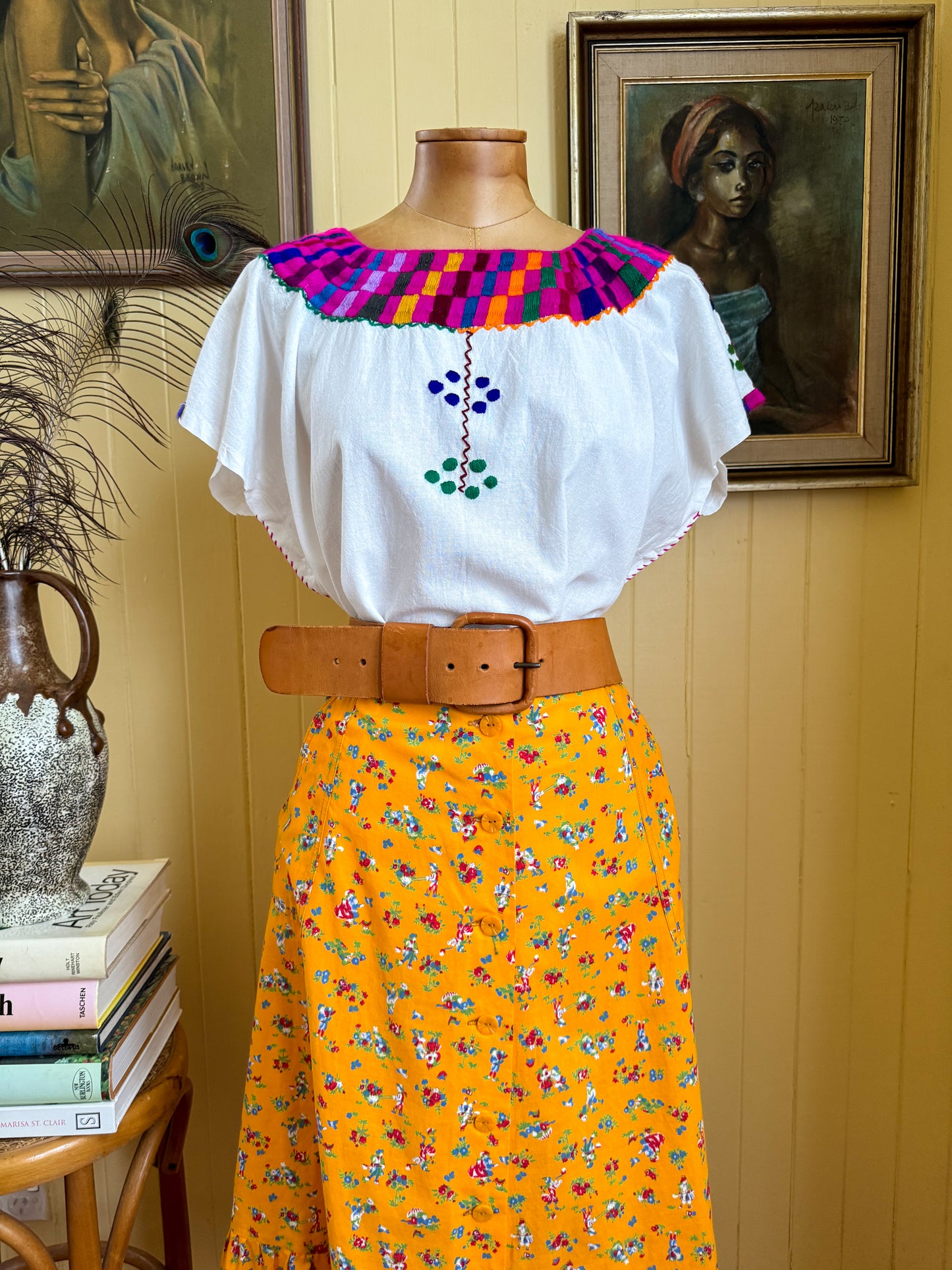 VINTAGE 1990S MEXICAN COTTON EMBROIDERED HUIPIL TOP L/XL/XXL