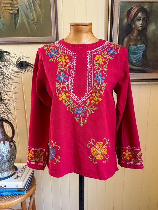 VINTAGE 1970S THE OLD FORT INDIAN COTTON EMBROIDERED TOP S