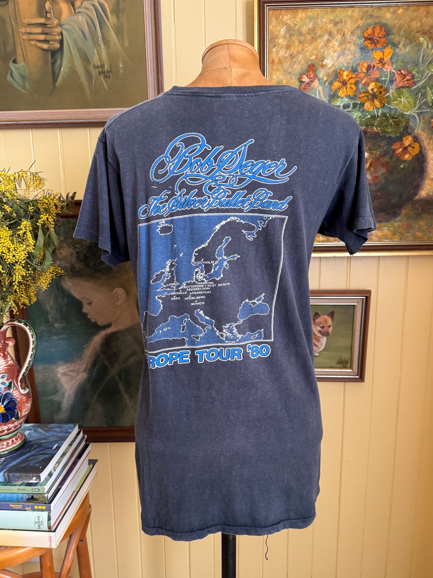 VINTAGE 1980 BOB SEGER + THE SILVER BULLET BAND EUROPE TOUR PRINT BAND TSHIRT XS/S