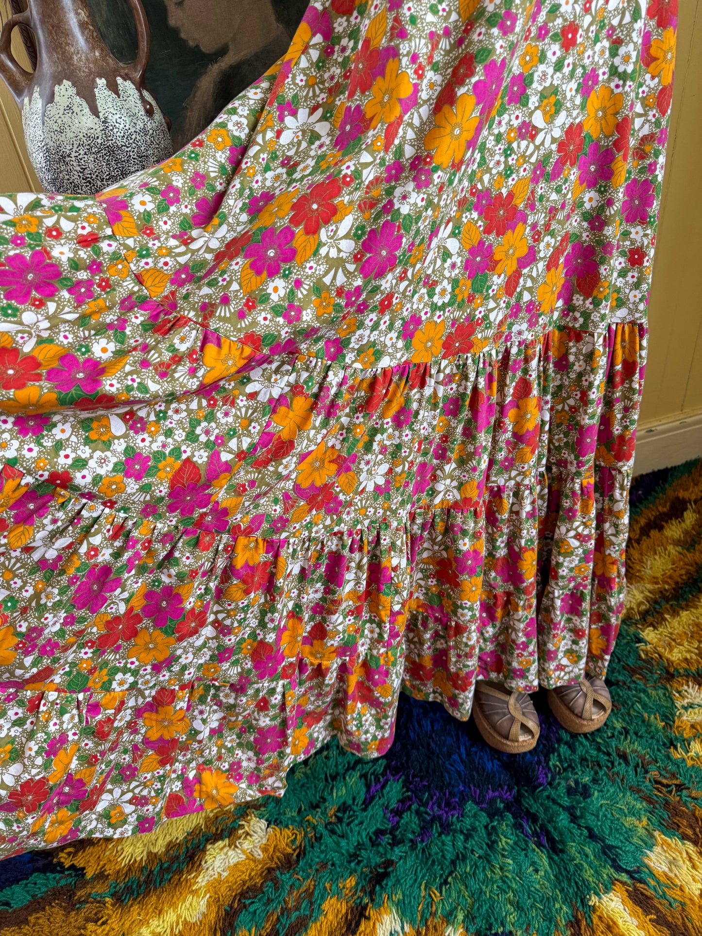 VINTAGE 1970S RARE AUSTRALIAN LAURA ASHLEY COTTON PRAIRIE MAXI DRESS XS