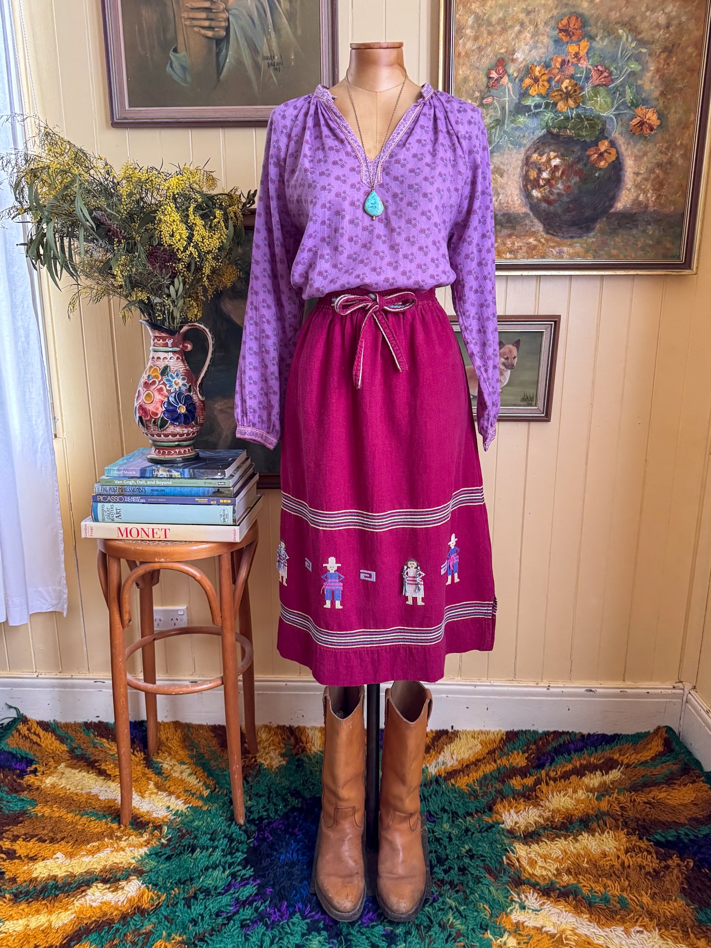 VINTAGE 1970S LASTANGO PAKISTANI COTTON GAUZE BLOCK PRINT BLOUSE S/M
