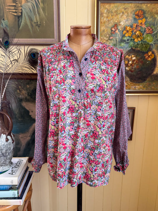 VINTAGE 1990S AUSTRALIAN THE COUNTRY FIELDS COTTON FLORAL PRINT BLOUSE M/L