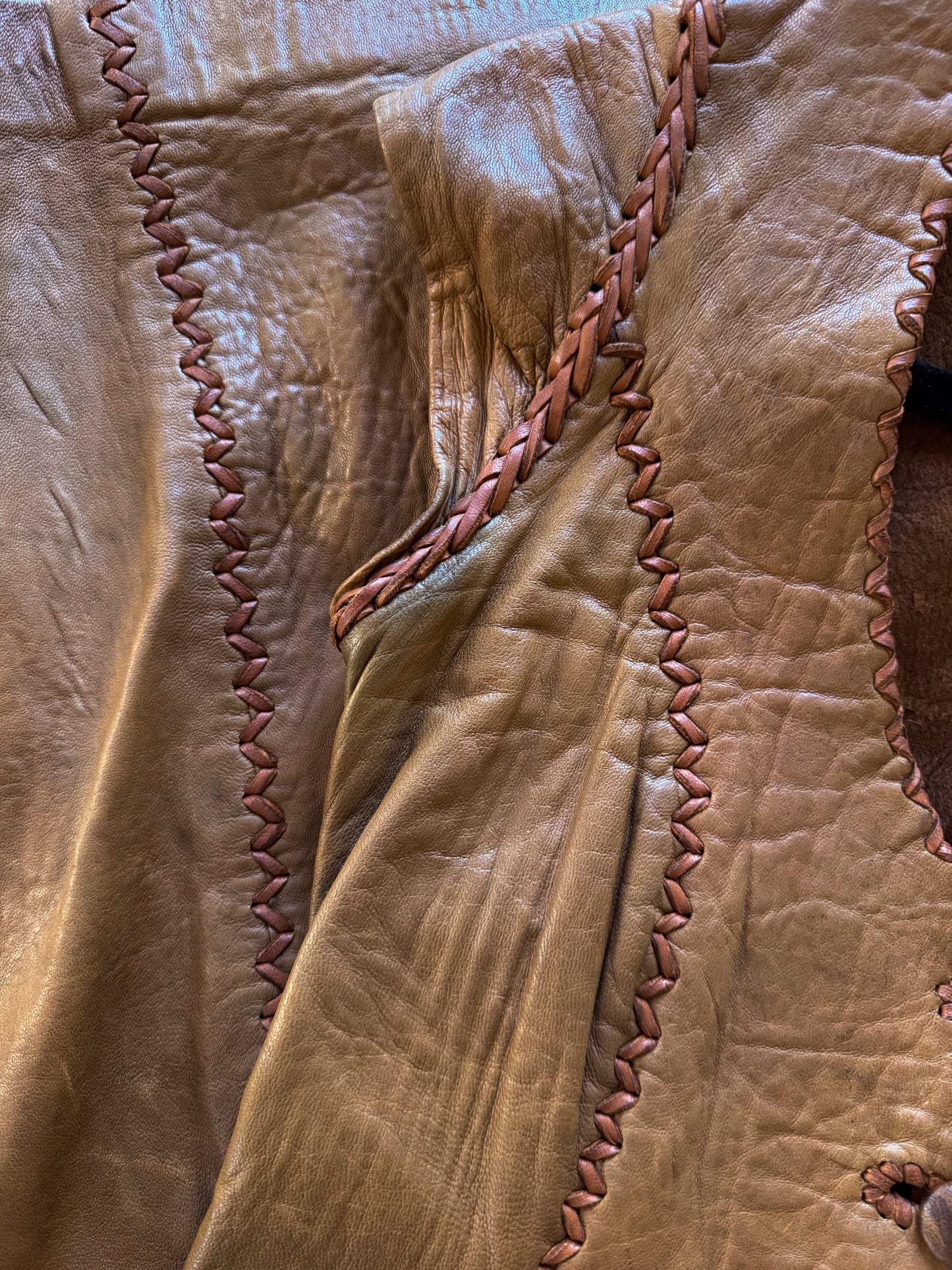 VINTAGE 1970S RARE ICONIC NORTH BEACH LEATHER WHIPSTITCH MIDI DRESS XS